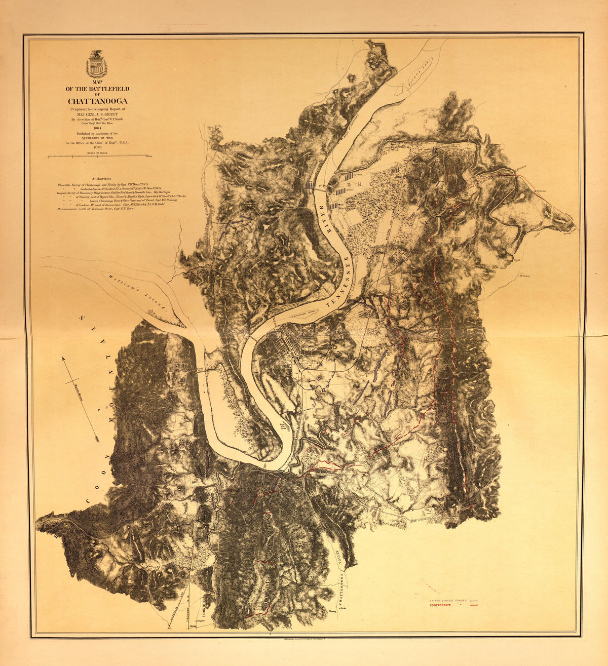 Map of the Battlefield of Chattanooga, Tenn., 1864 from Military Maps of the United States 1883 by Relic Map Company