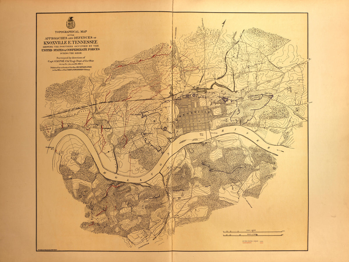 Map of the Approaches and Defences of Knoxville, E. Tennessee, 1863-64 from Military Maps of the United States 1883 by Relic Map Company