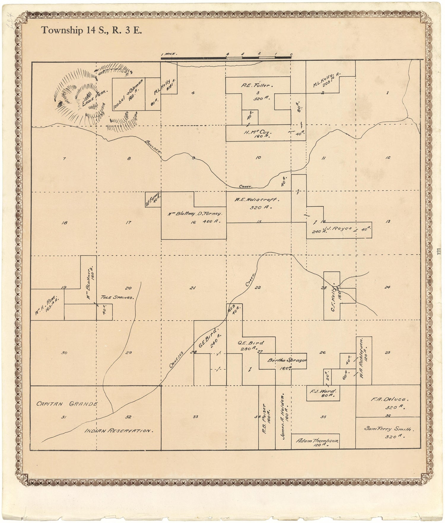 Township 14 S., R. 3 E from Plat Book of San Diego County, California 1912 by Relic Map Company