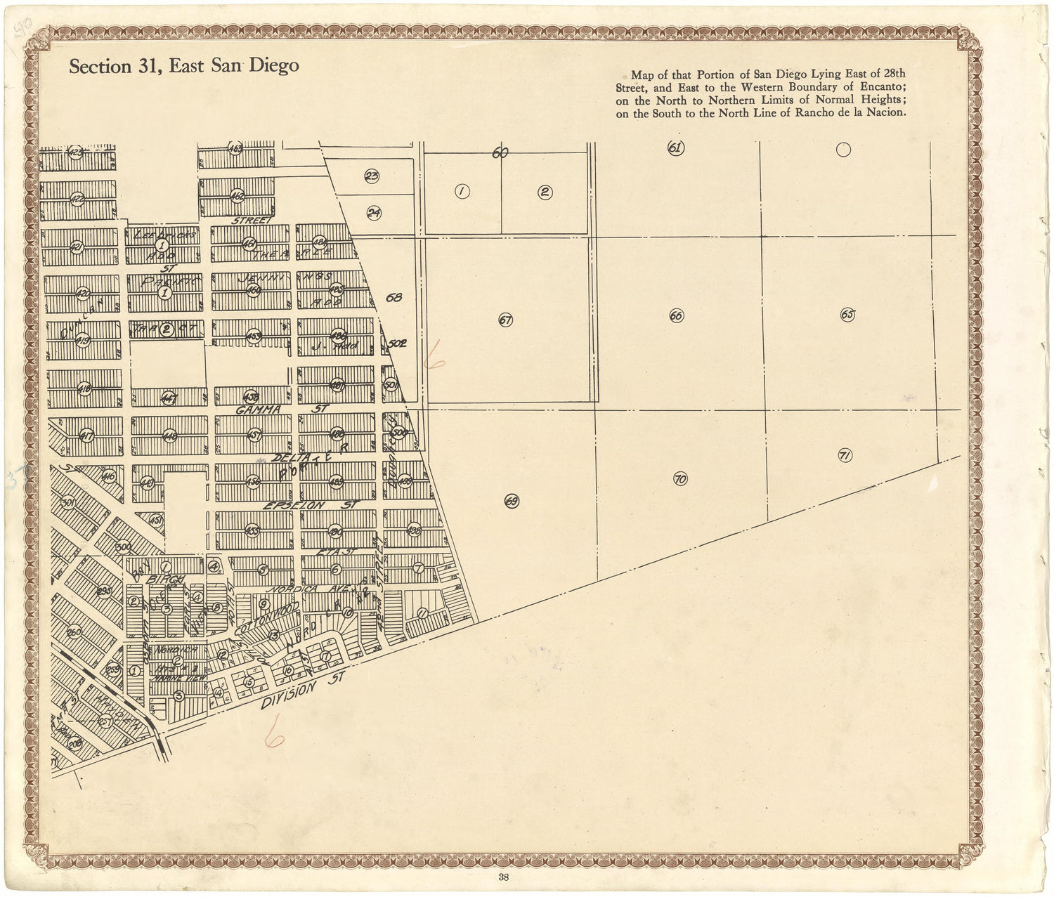 Section 31, East San Diego from Plat Book of San Diego County, California 1912 by Relic Map Company