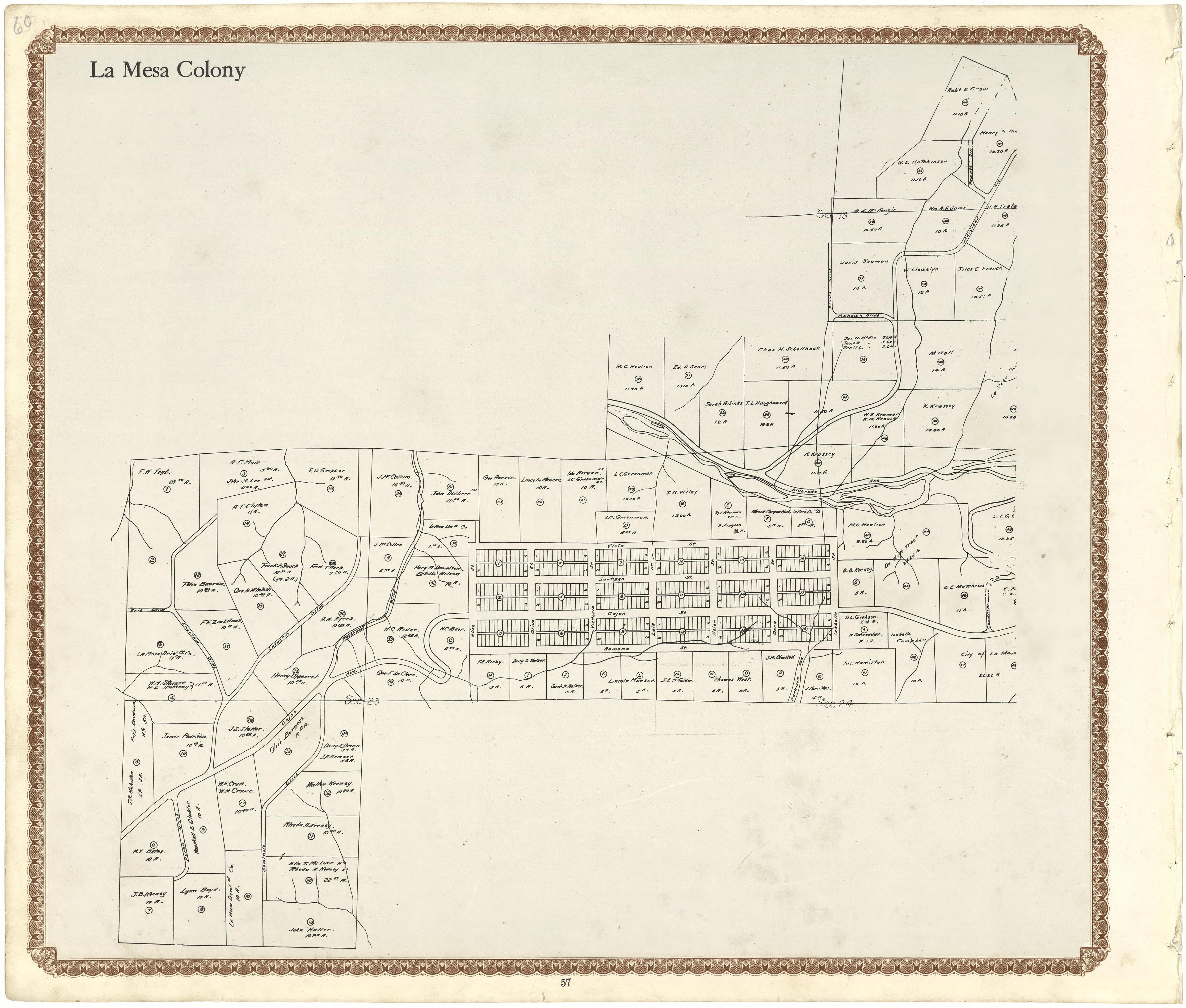 La Mesa Colony from Plat Book of San Diego County, California 1912 by Relic Map Company