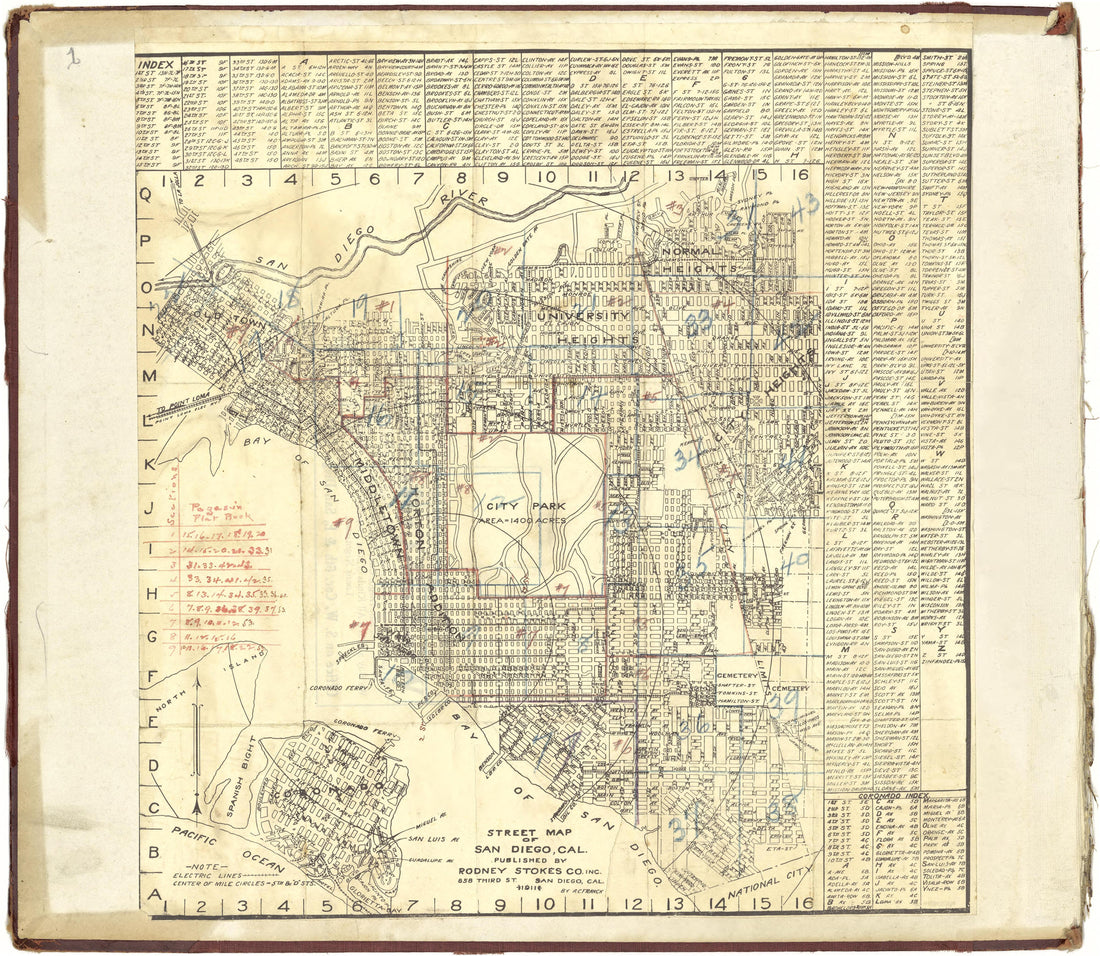 Street Map of San Diego, Cal. from Plat Book of San Diego County, California 1912 by Relic Map Company