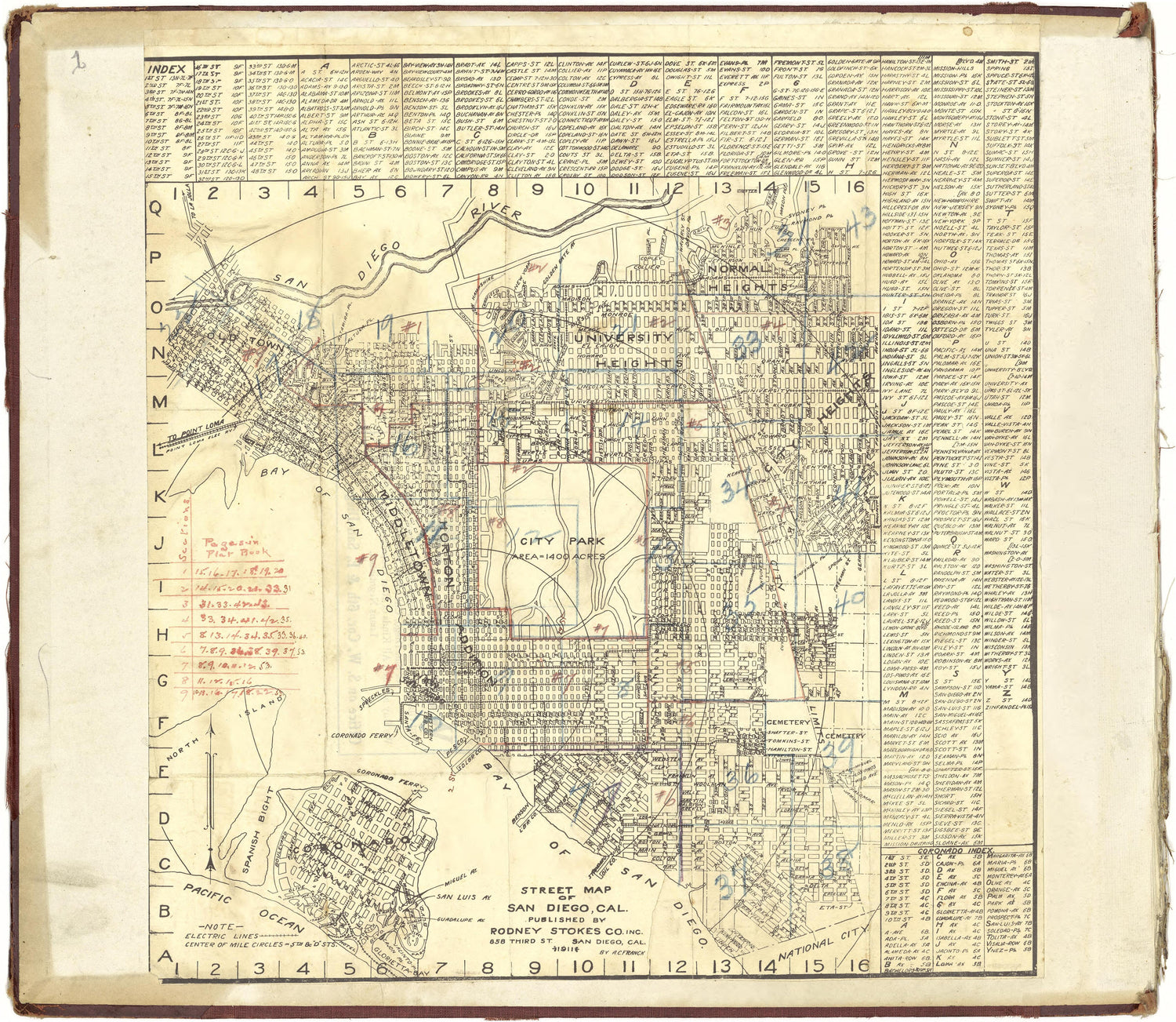 Street Map of San Diego, Cal. from Plat Book of San Diego County, California 1912 by Relic Map Company