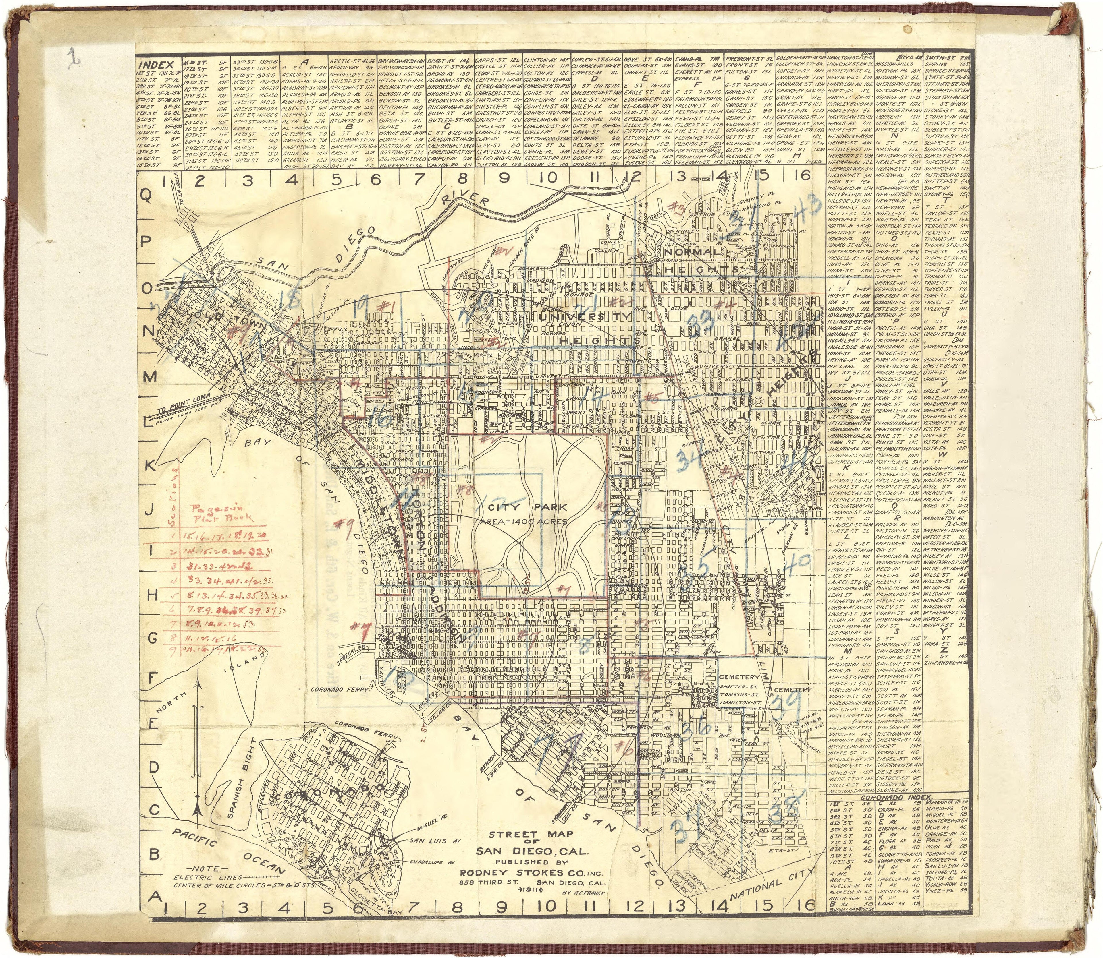 Street Map of San Diego, Cal. from Plat Book of San Diego County, California 1912 by Relic Map Company