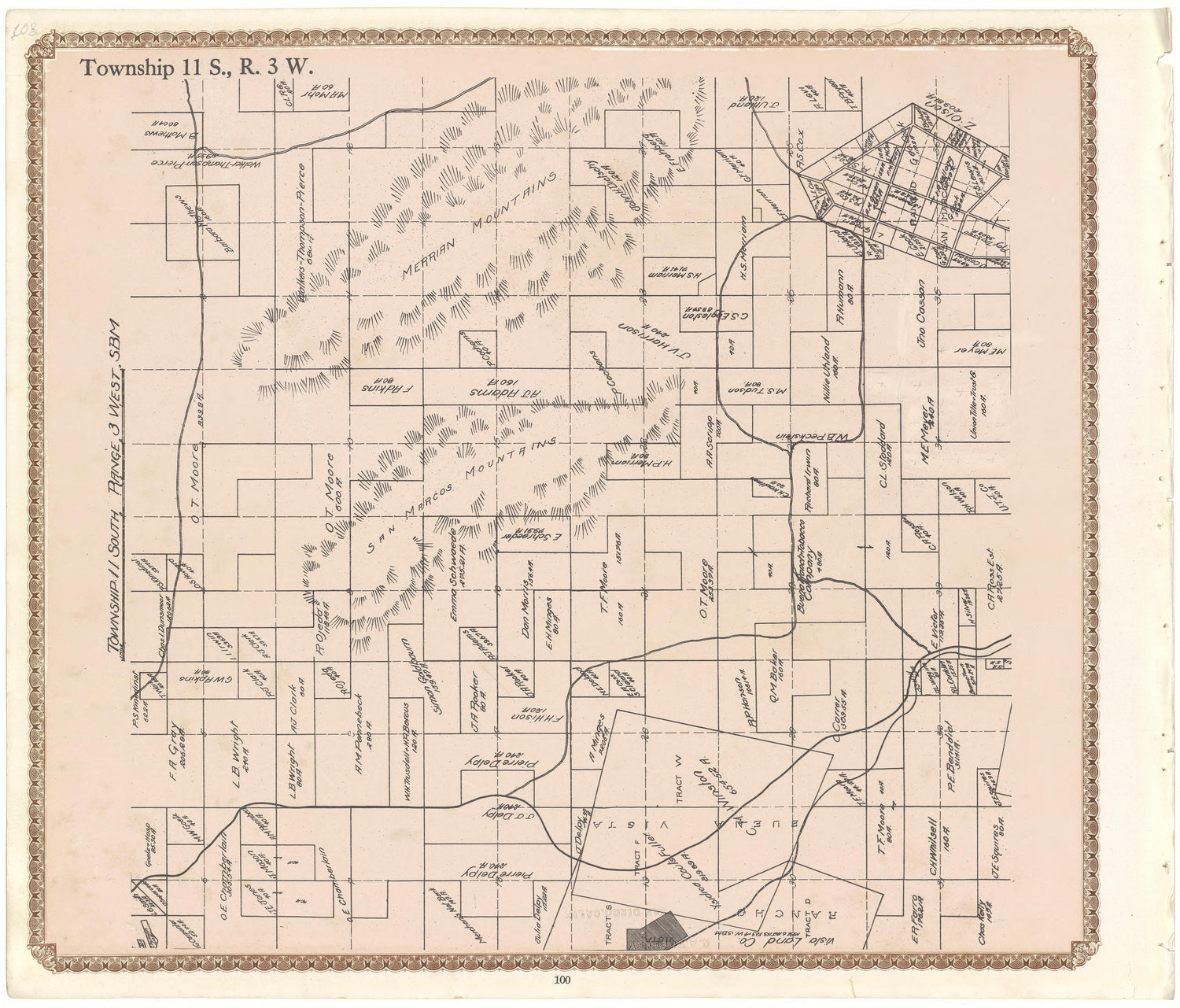 Township 11 S., R. 3 W from Plat Book of San Diego County, California 1912 by Relic Map Company