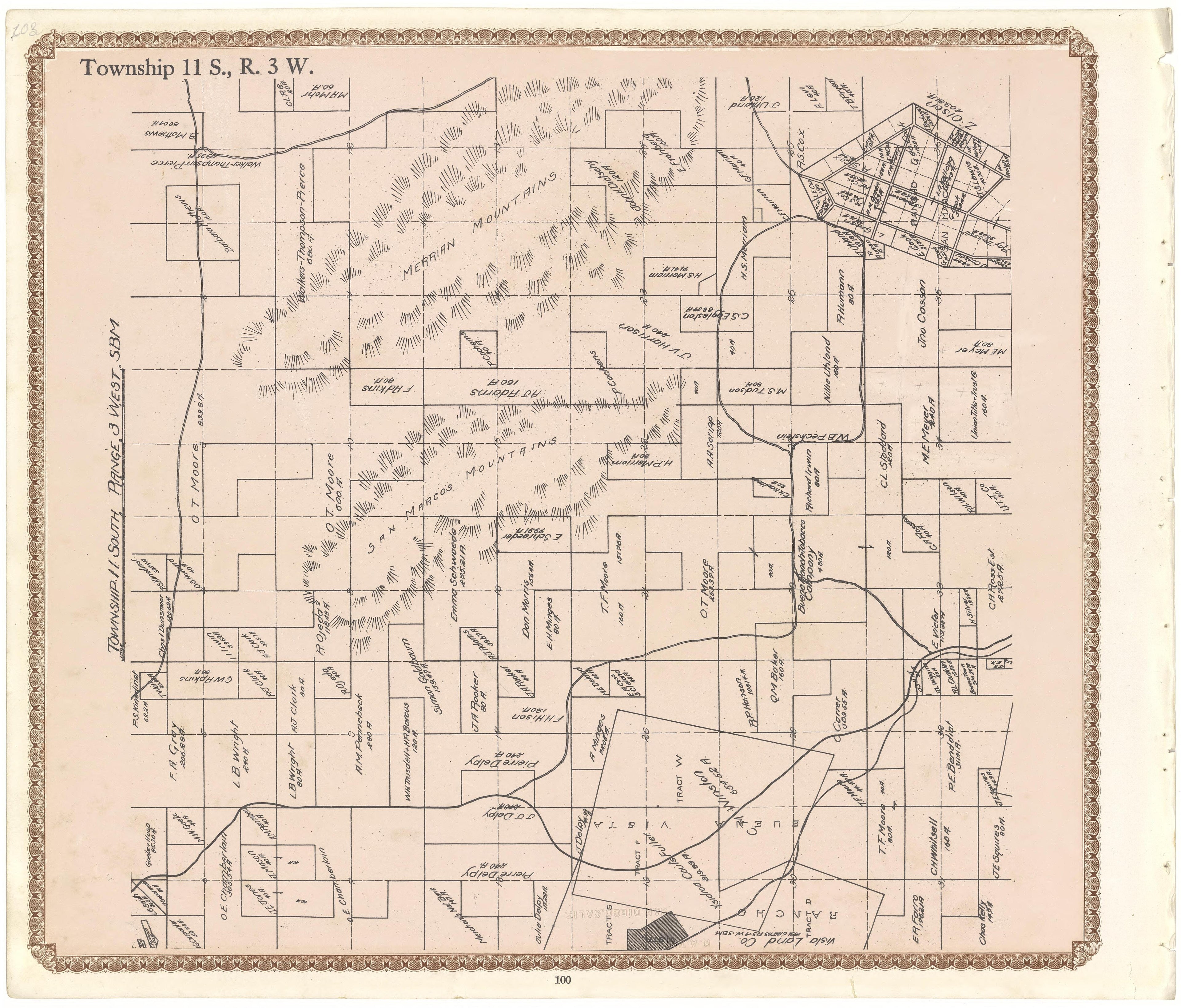 Township 11 S., R. 3 W from Plat Book of San Diego County, California 1912 by Relic Map Company