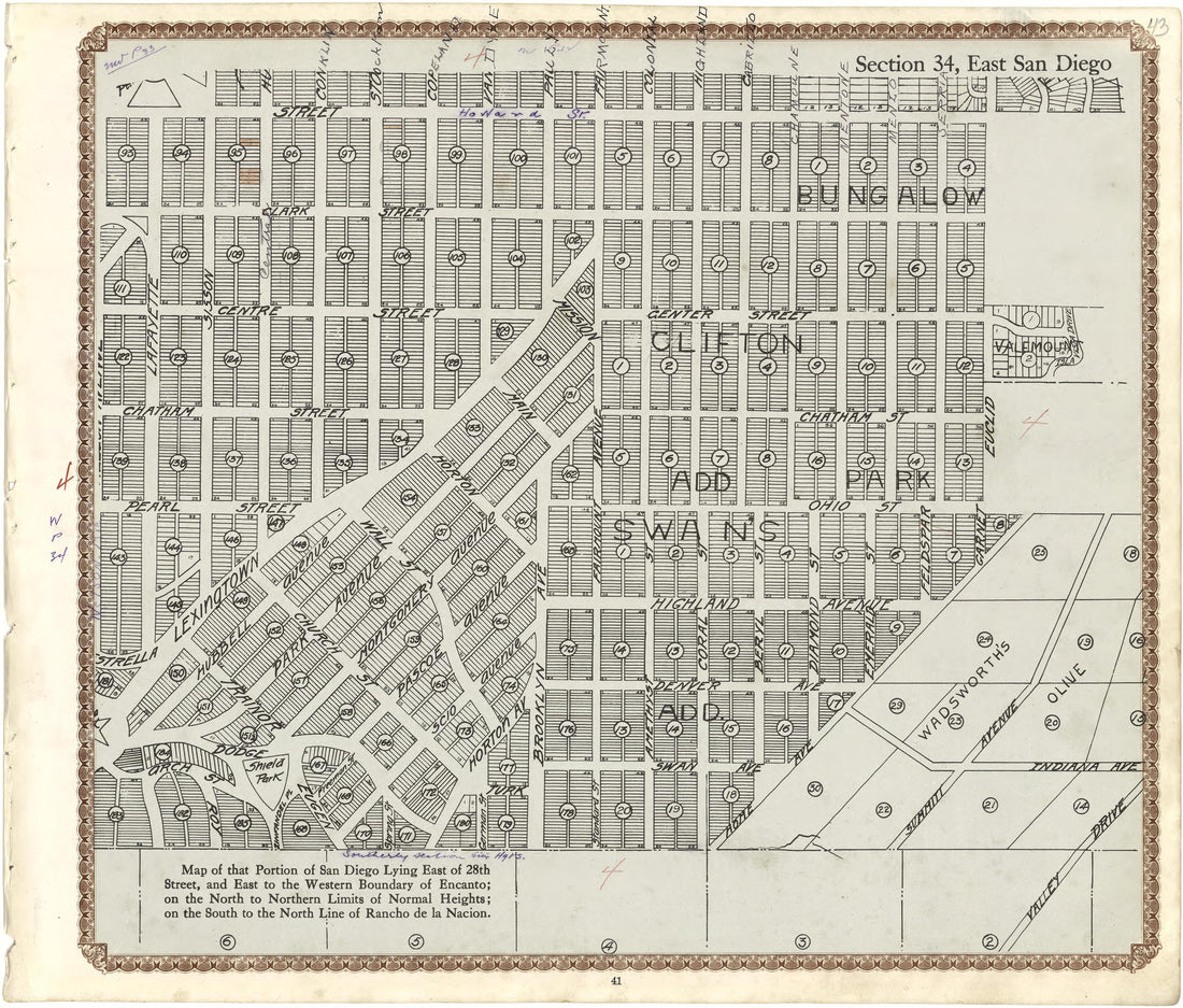 Section 34, East San Diego from Plat Book of San Diego County, California 1912 by Relic Map Company