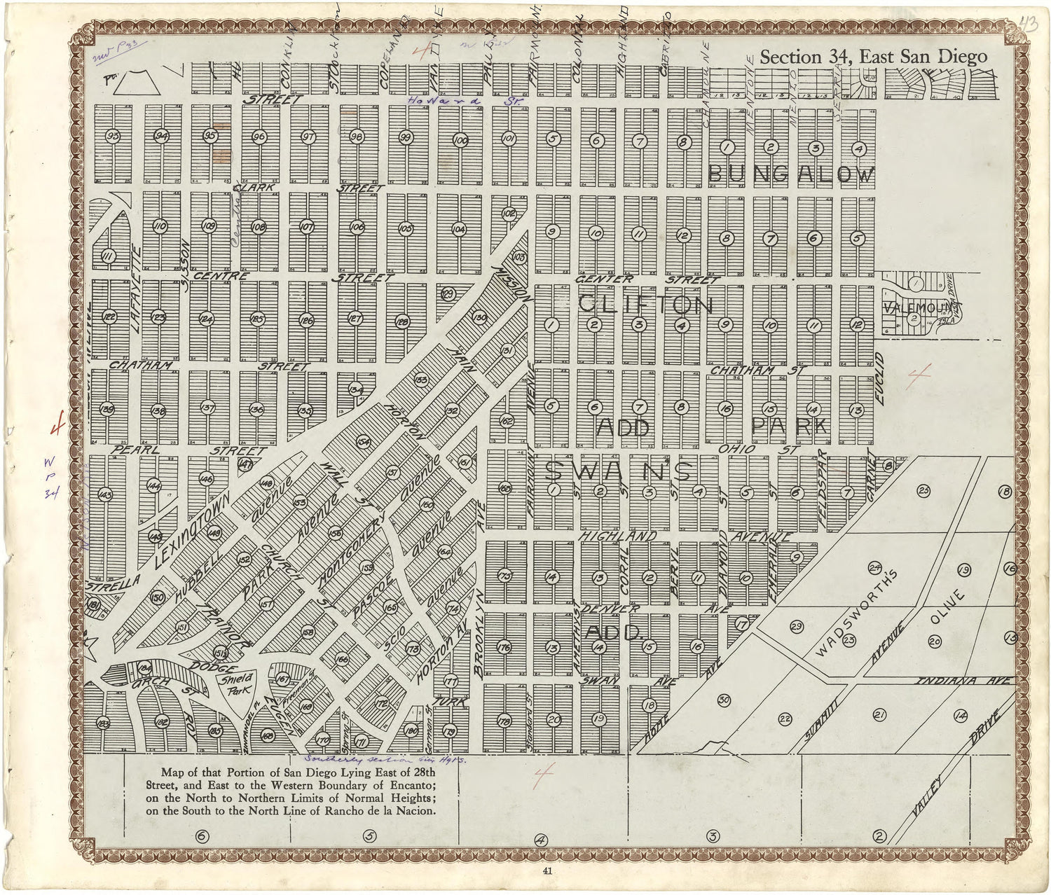 Section 34, East San Diego from Plat Book of San Diego County, California 1912 by Relic Map Company