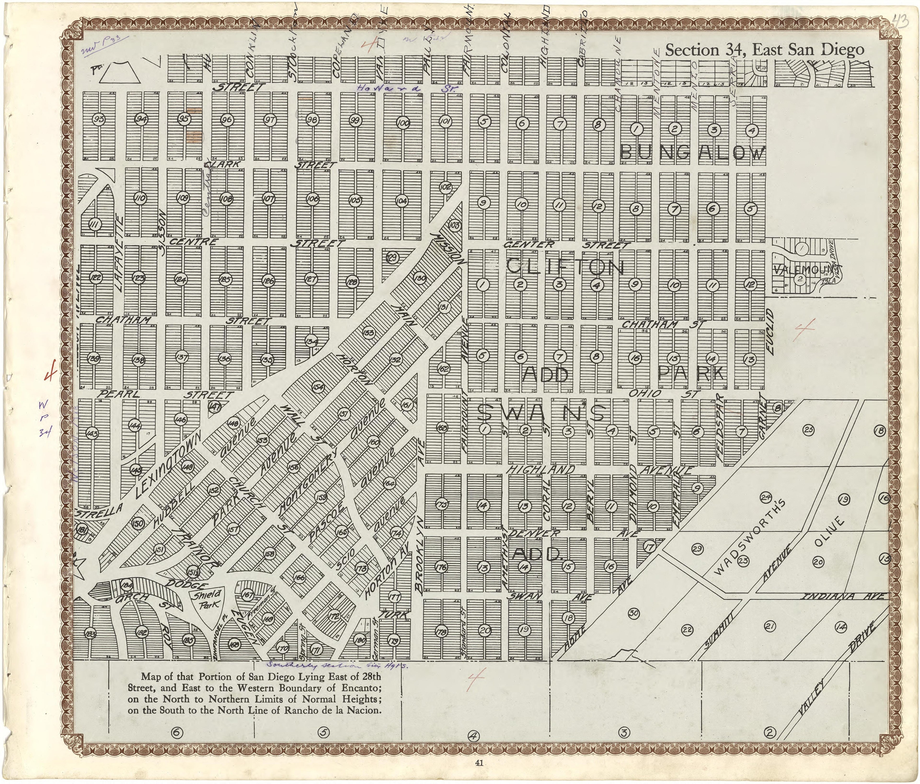 Section 34, East San Diego from Plat Book of San Diego County, California 1912 by Relic Map Company
