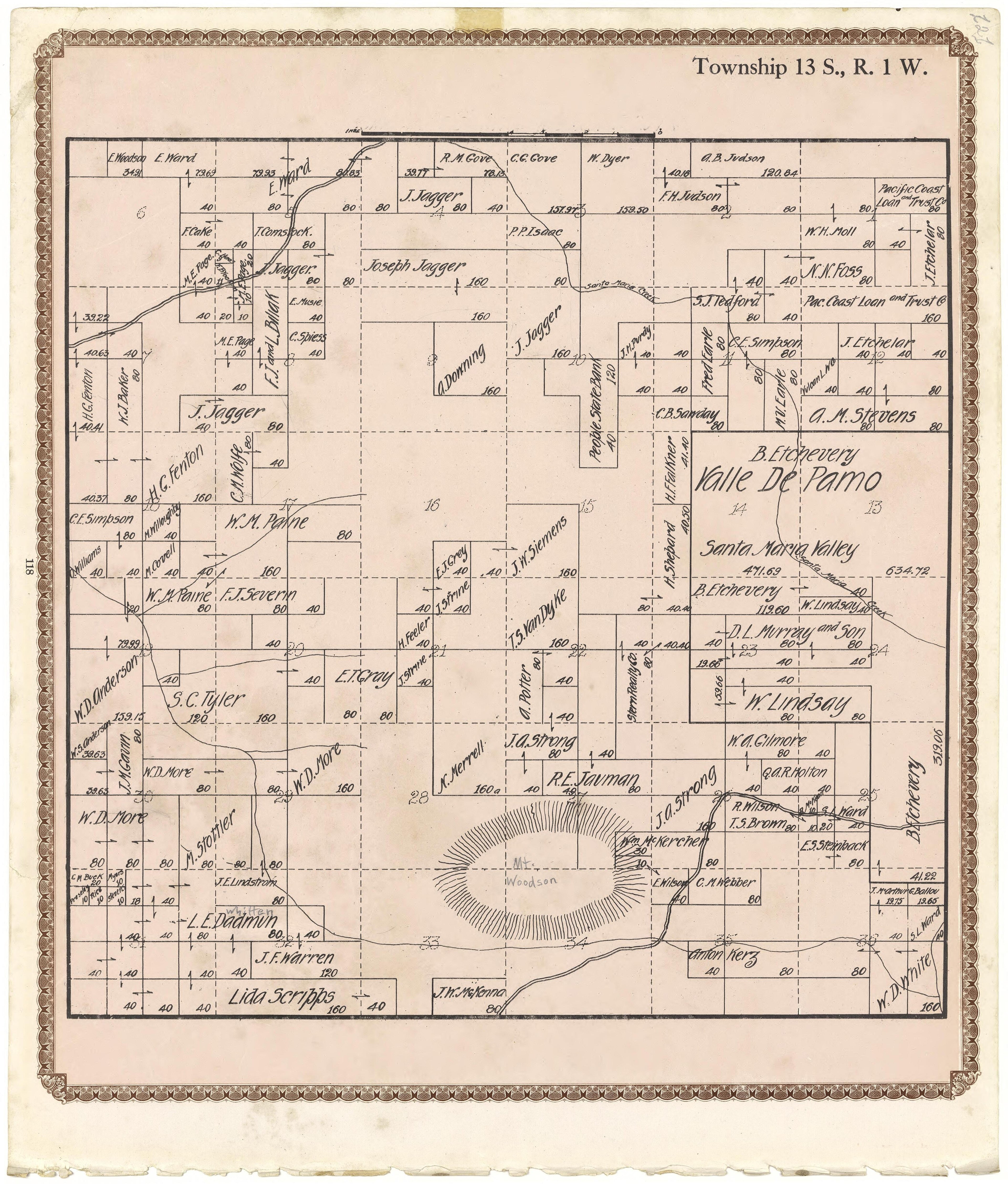 Township 13 S., R. 1 W from Plat Book of San Diego County, California 1912 by Relic Map Company