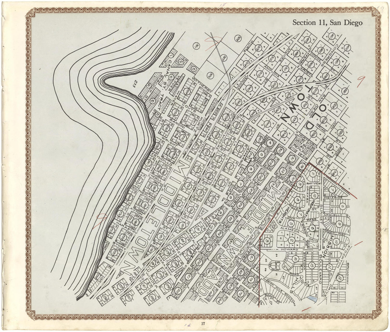 Section 11, San Diego from Plat Book of San Diego County, California 1912 by Relic Map Company