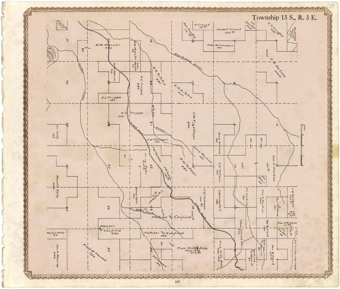 Township 13 S., R. 3 E from Plat Book of San Diego County, California 1912 by Relic Map Company