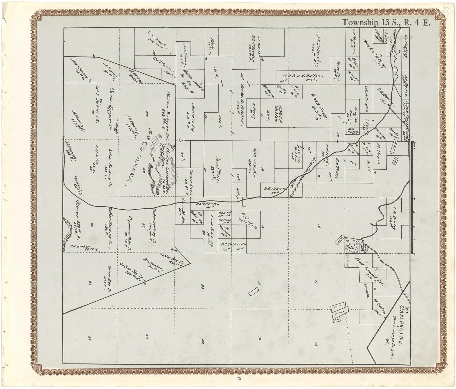 Township 13 S., R. 4 E. from Plat Book of San Diego County, California 1912 by Relic Map Company