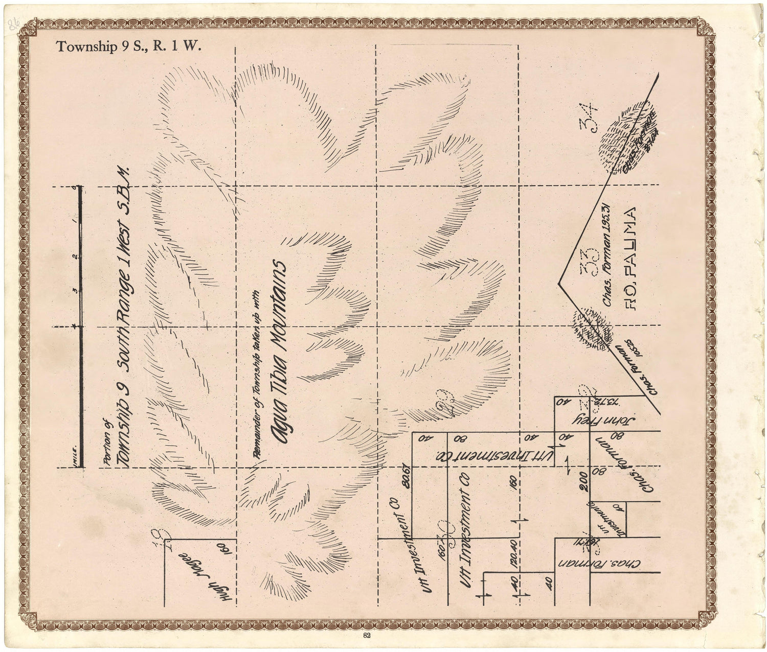 Township 9 S., R. 1 W from Plat Book of San Diego County, California 1912 by Relic Map Company