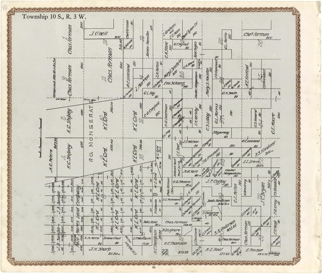 Township 10 S., R. 3 W from Plat Book of San Diego County, California 1912 by Relic Map Company