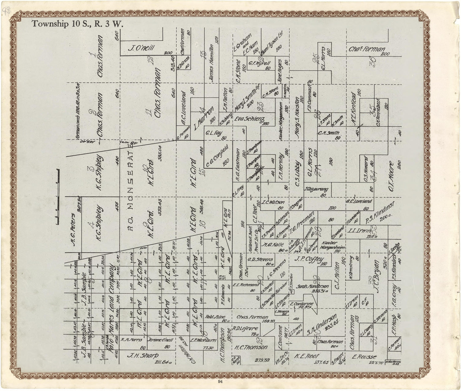 Township 10 S., R. 3 W from Plat Book of San Diego County, California 1912 by Relic Map Company