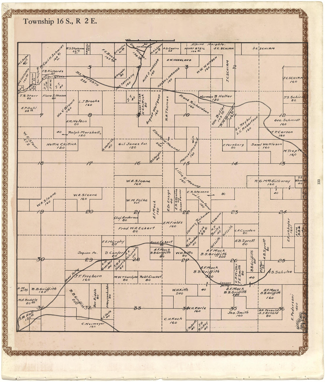 Township 16 S., R. 2 E from Plat Book of San Diego County, California 1912 by Relic Map Company