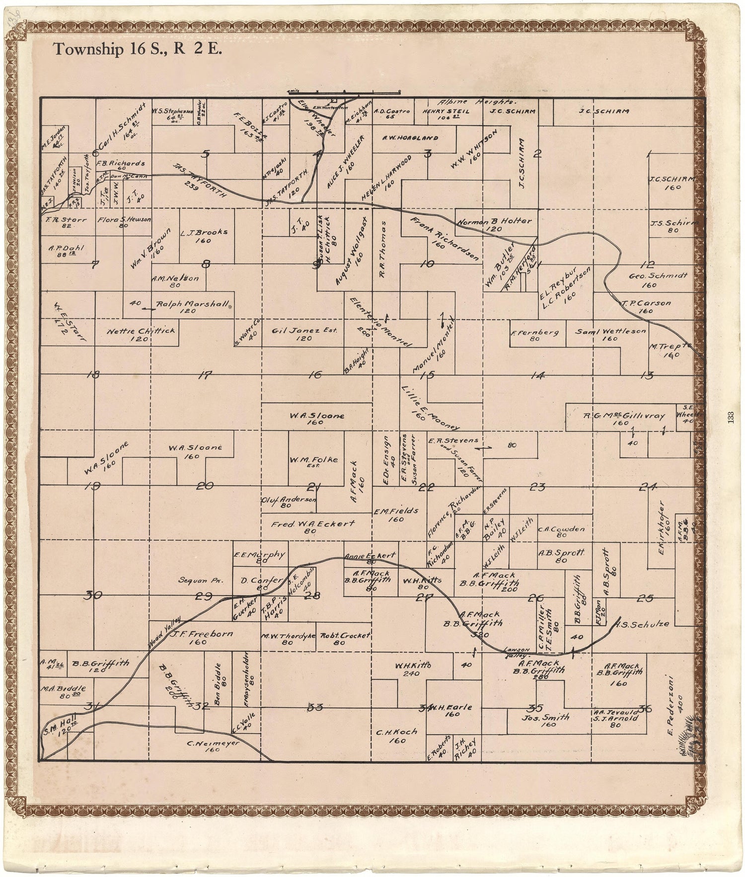 Township 16 S., R. 2 E from Plat Book of San Diego County, California 1912 by Relic Map Company