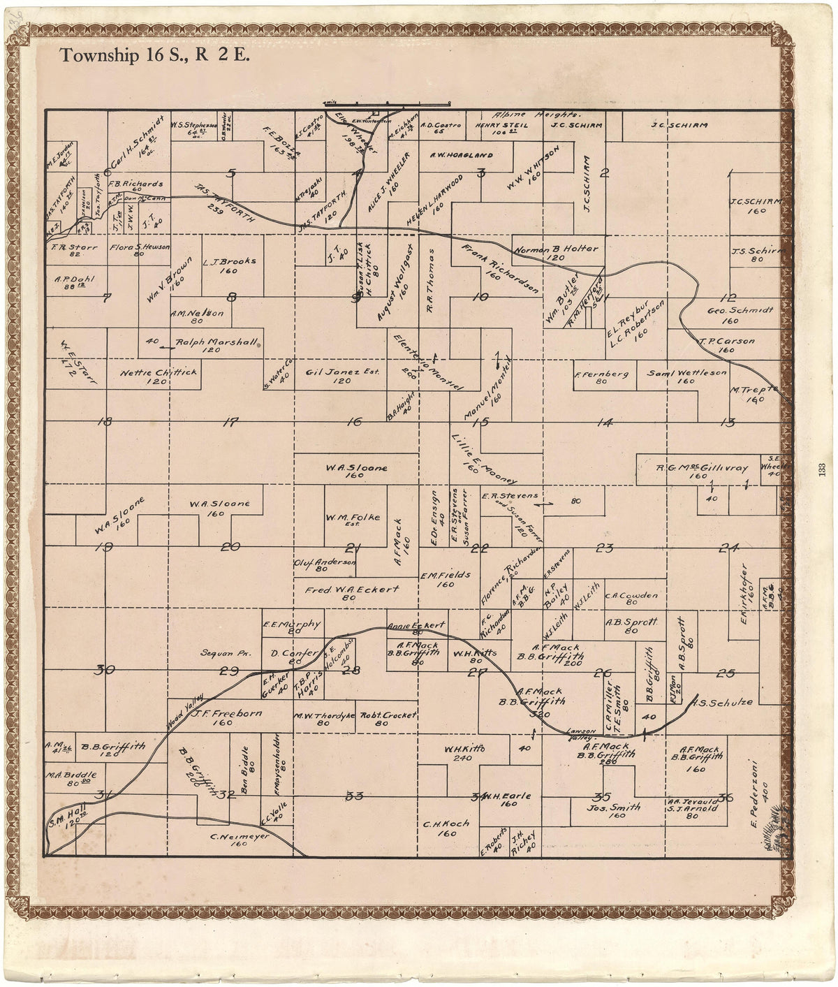 Township 16 S., R. 2 E from Plat Book of San Diego County, California 1912 by Relic Map Company