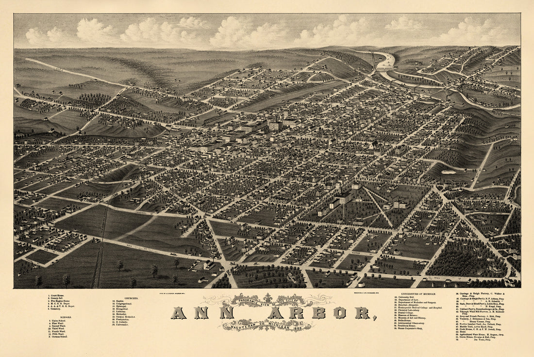 Panoramic View of the City of Ann Arbor, Washtenaw County, Michigan 1880
