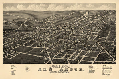 Panoramic View of the City of Ann Arbor, Washtenaw County, Michigan 1880