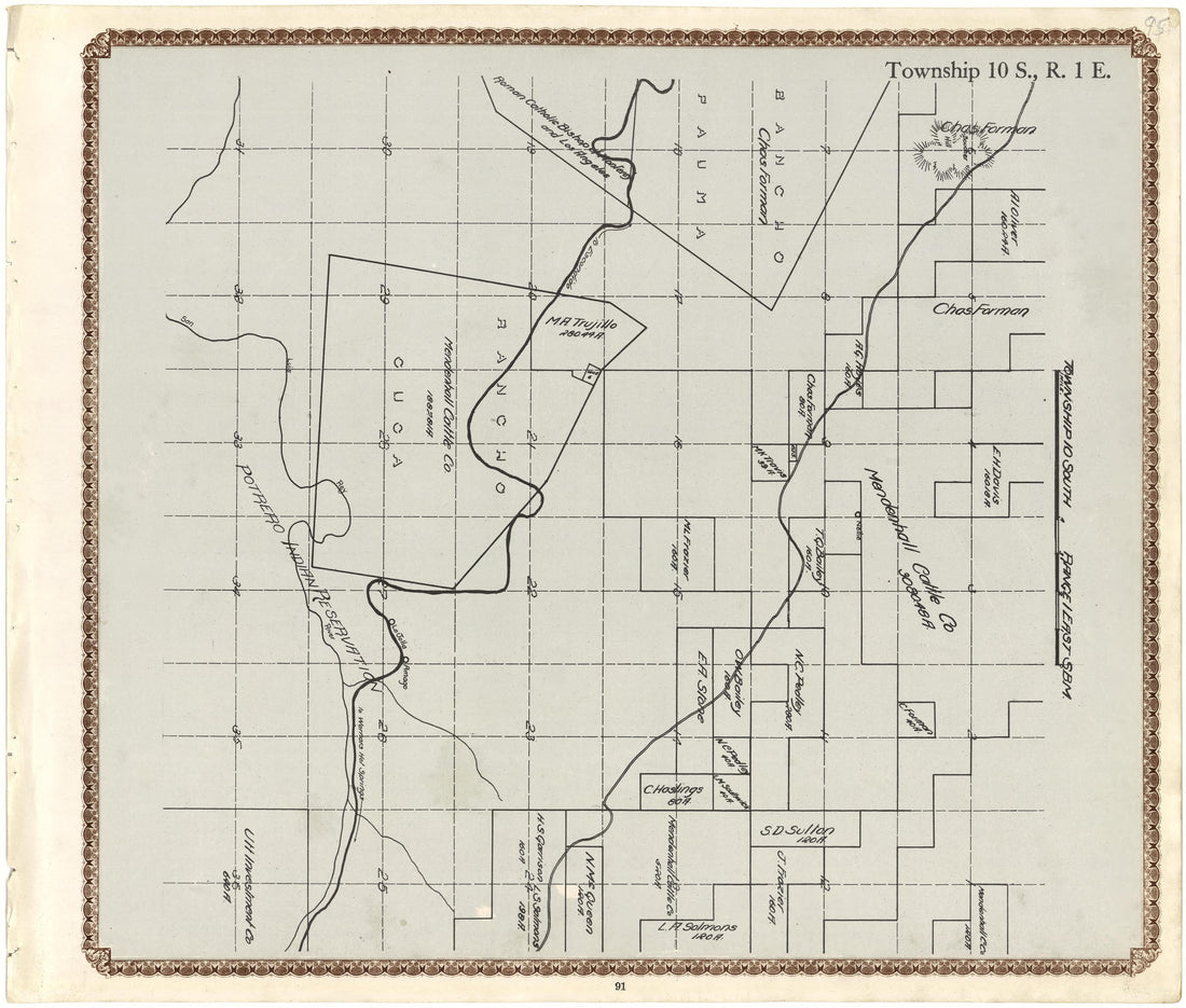 Township 10 S., R. 1 E from Plat Book of San Diego County, California 1912 by Relic Map Company