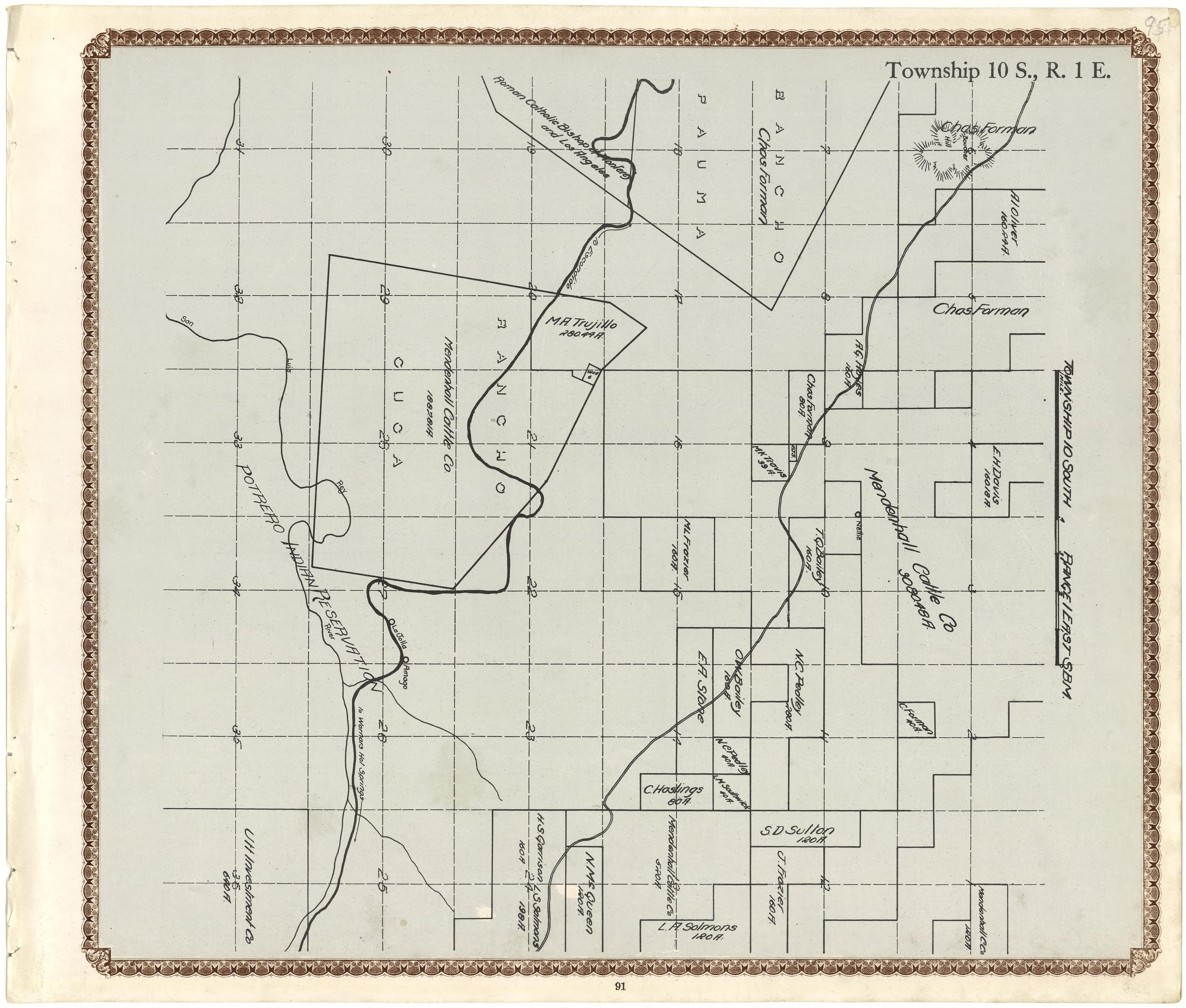 Township 10 S., R. 1 E from Plat Book of San Diego County, California 1912 by Relic Map Company