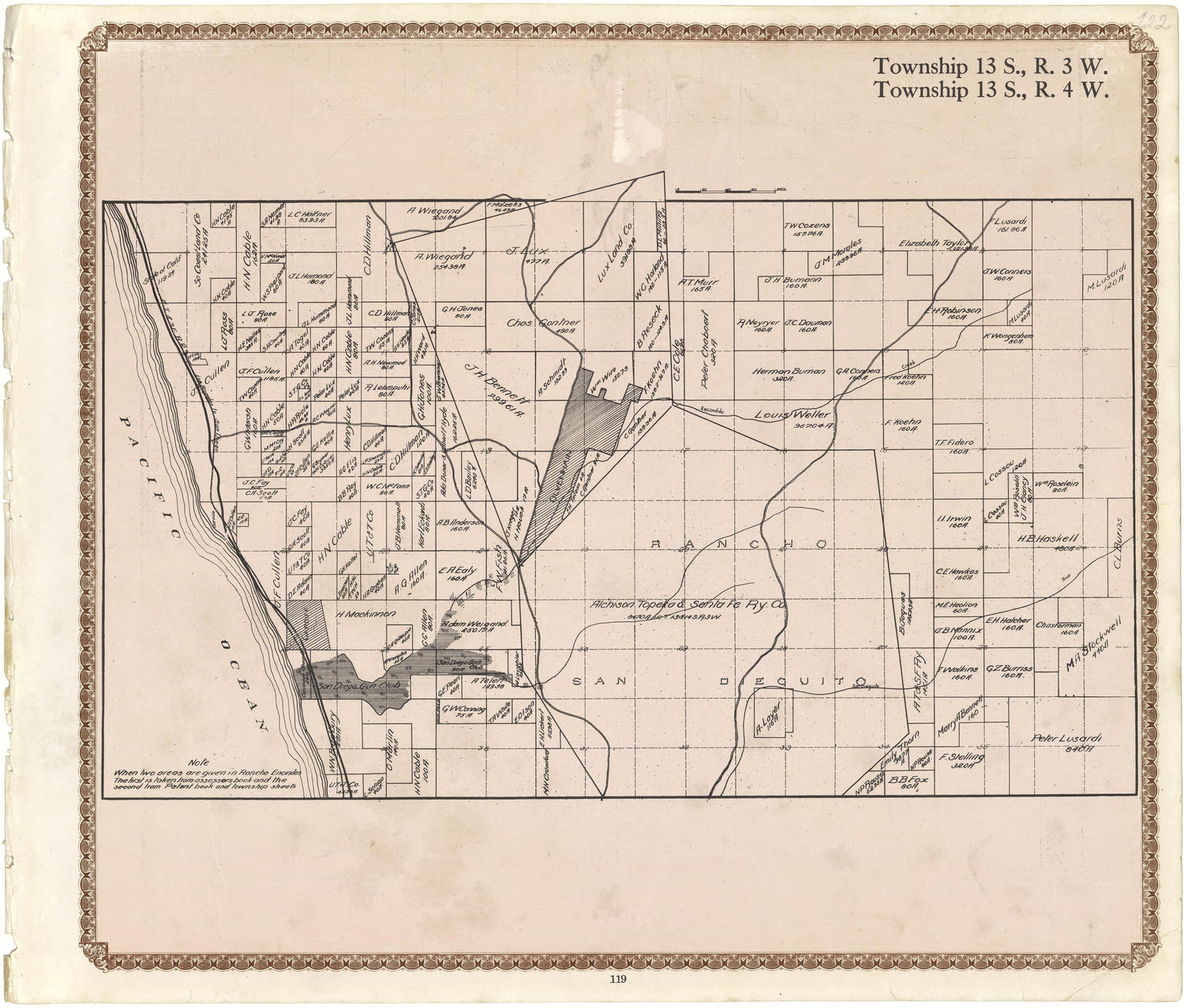 Township 13 S., R. 3 W; Township 13 S., R. 4 W from Plat Book of San Diego County, California 1912 by Relic Map Company
