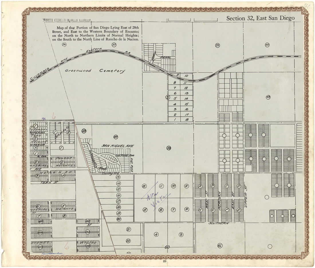 Section 32, East San Diego from Plat Book of San Diego County, California 1912 by Relic Map Company