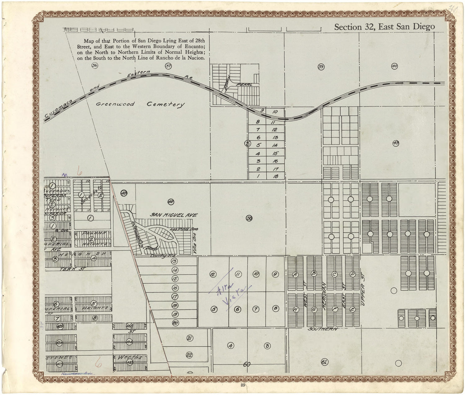 Section 32, East San Diego from Plat Book of San Diego County, California 1912 by Relic Map Company