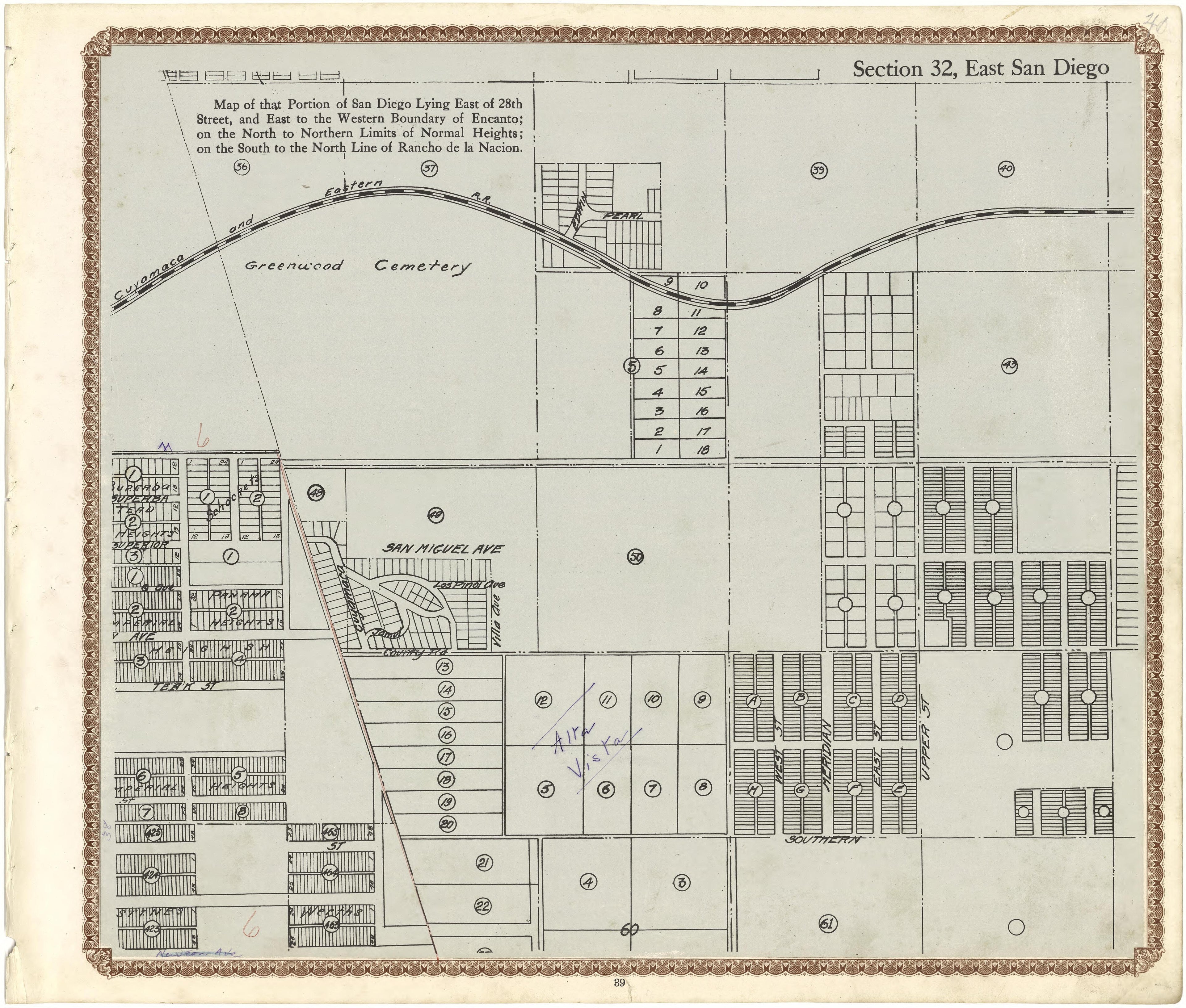 Section 32, East San Diego from Plat Book of San Diego County, California 1912 by Relic Map Company