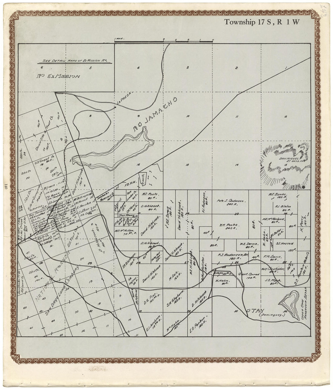 Township 17 S., R. 1 W from Plat Book of San Diego County, California 1912 by Relic Map Company