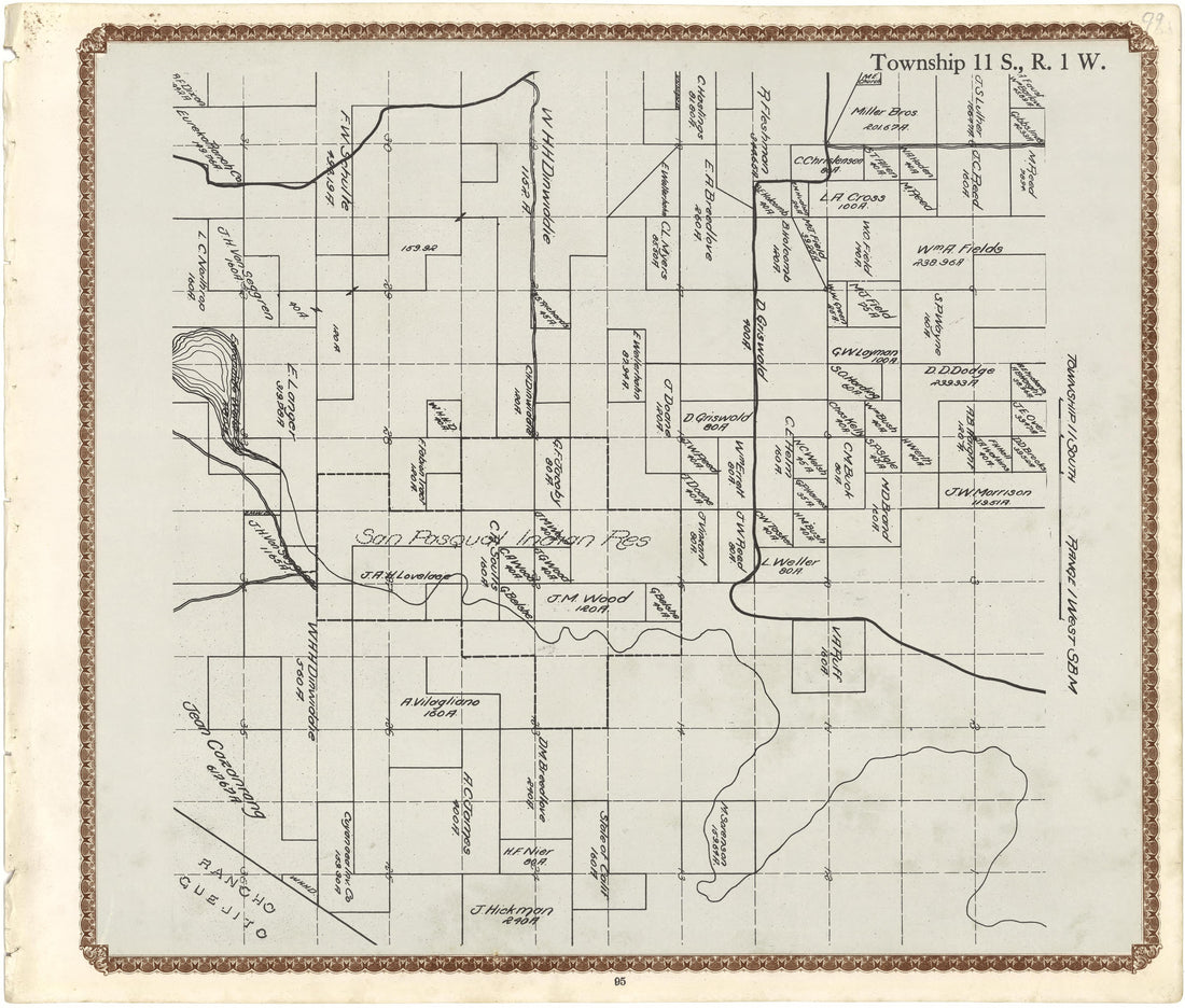 Township 11 S., R. 1 W from Plat Book of San Diego County, California 1912 by Relic Map Company