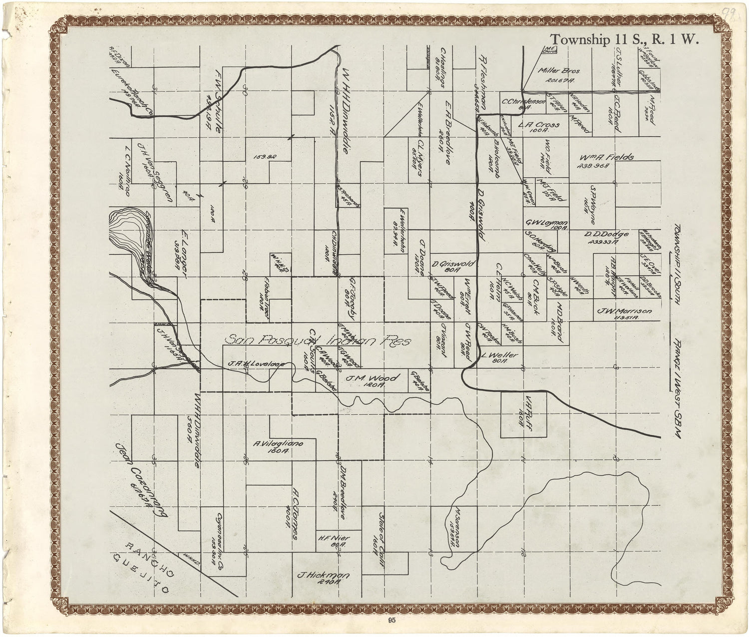 Township 11 S., R. 1 W from Plat Book of San Diego County, California 1912 by Relic Map Company