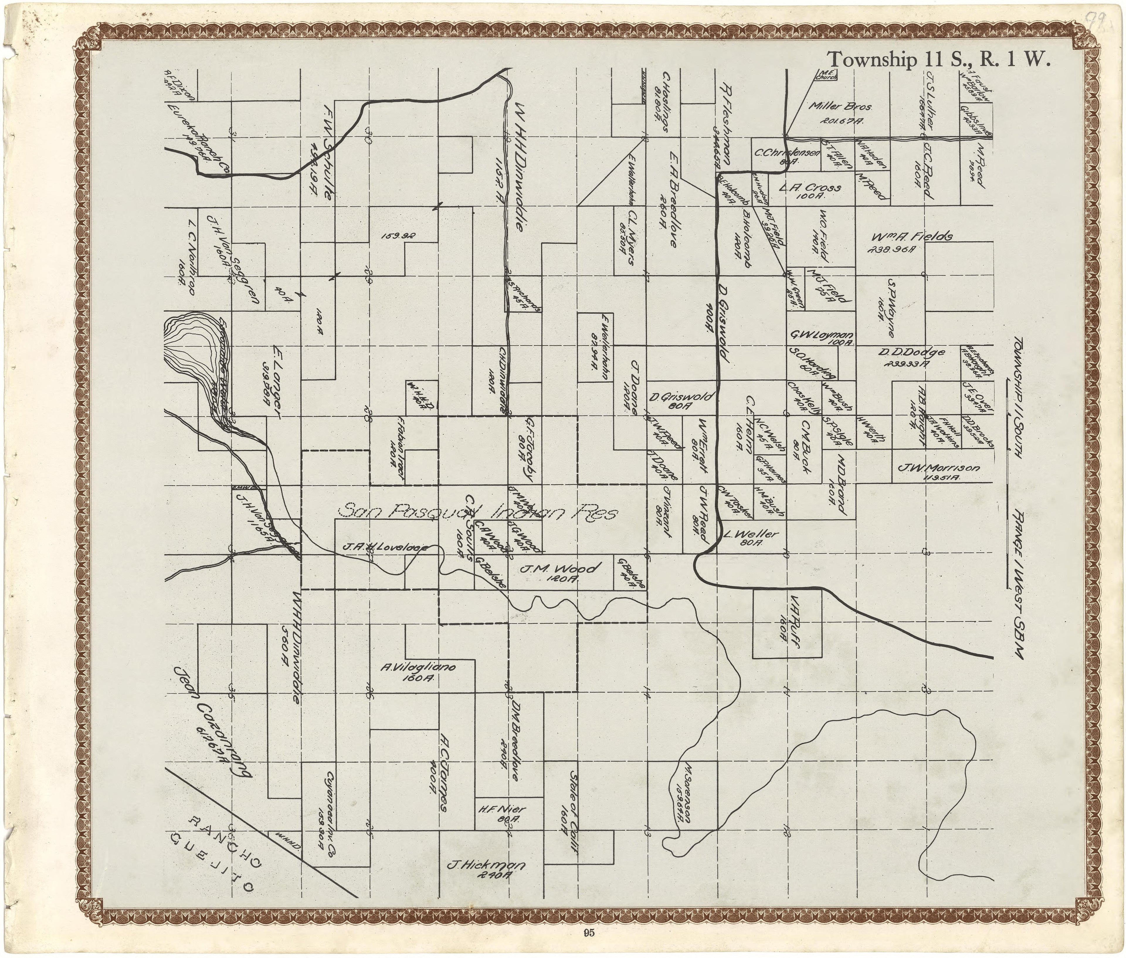 Township 11 S., R. 1 W from Plat Book of San Diego County, California 1912 by Relic Map Company