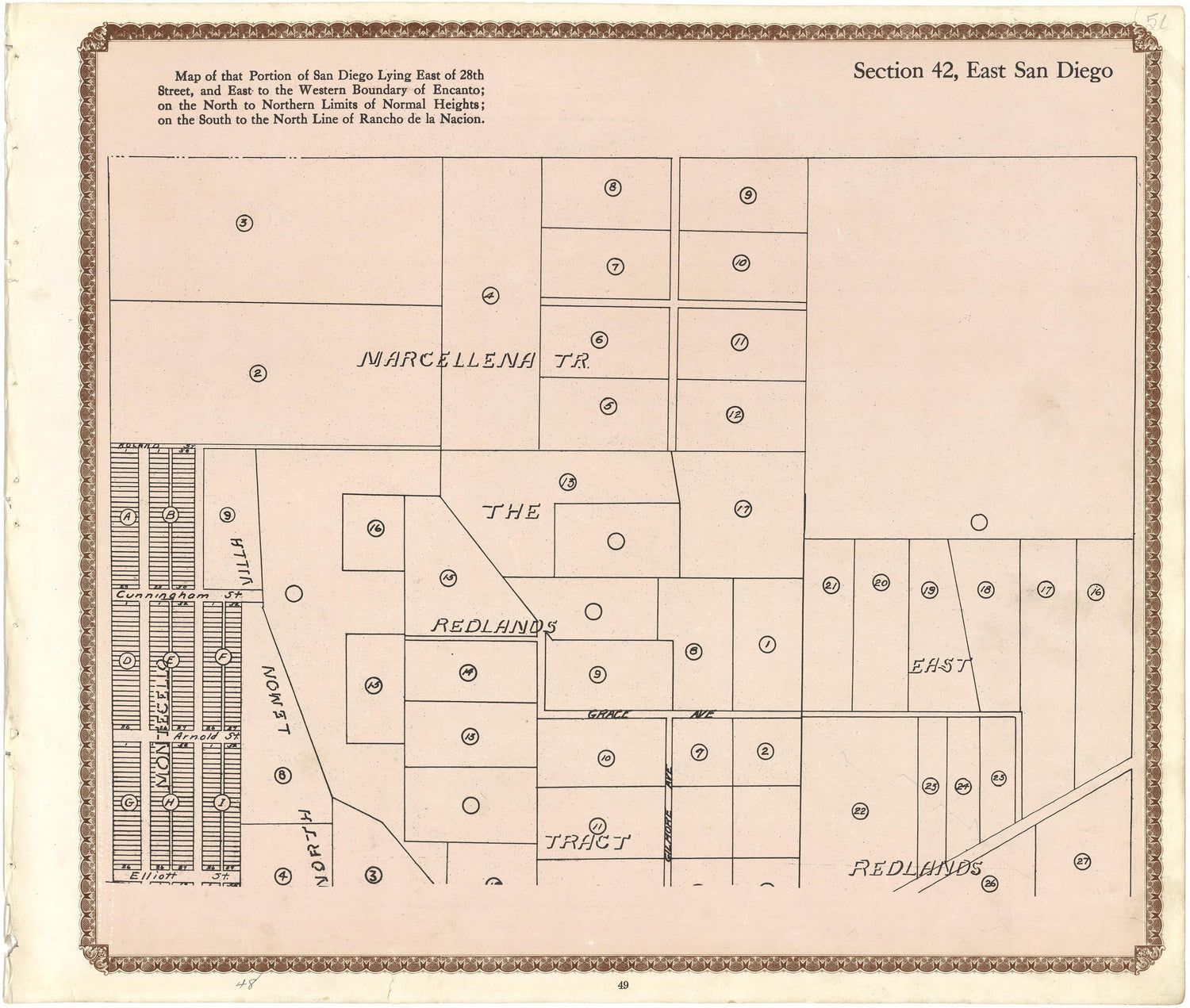 Section 42, East San Diego from Plat Book of San Diego County, California 1912 by Relic Map Company