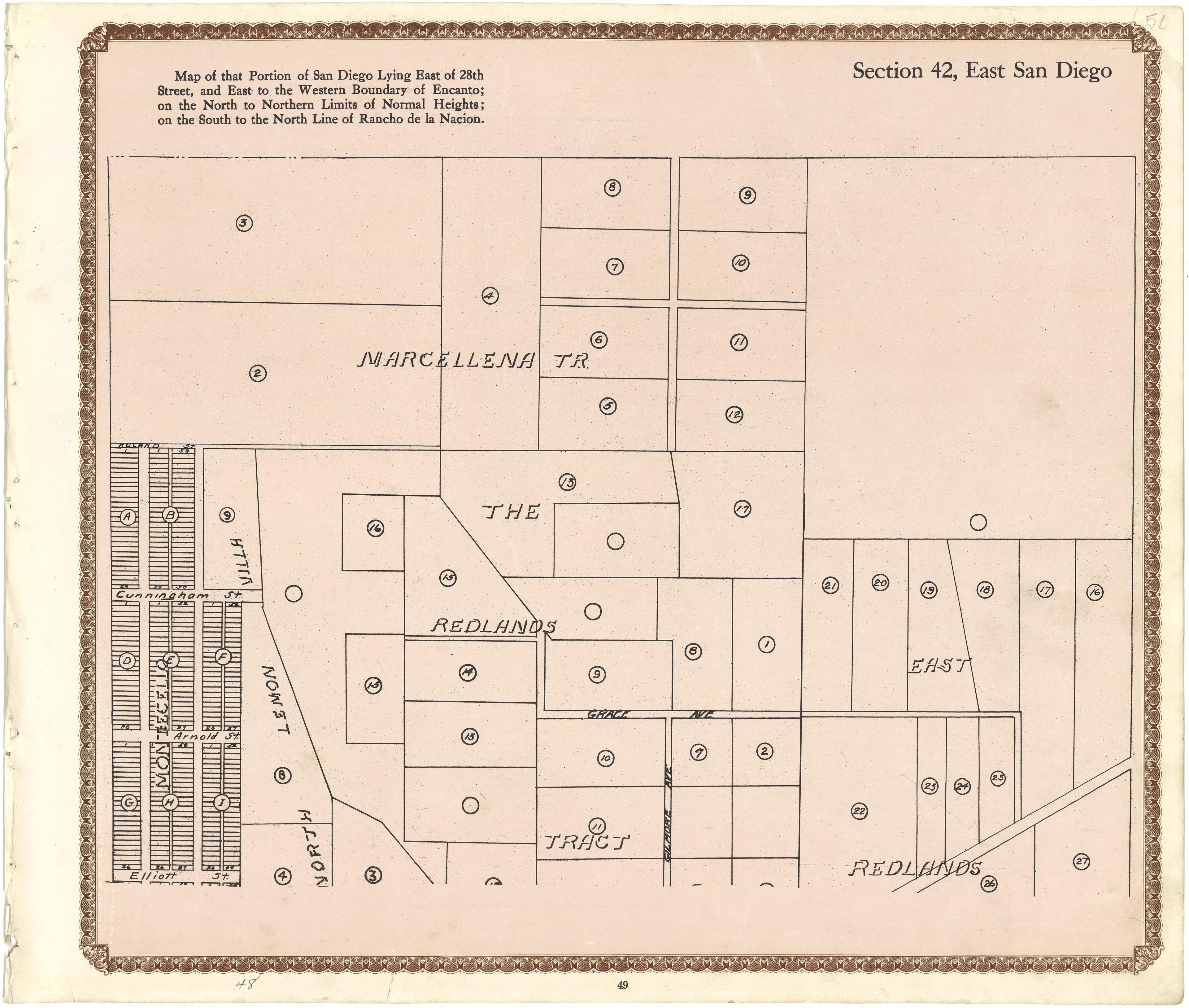 Section 42, East San Diego from Plat Book of San Diego County, California 1912 by Relic Map Company