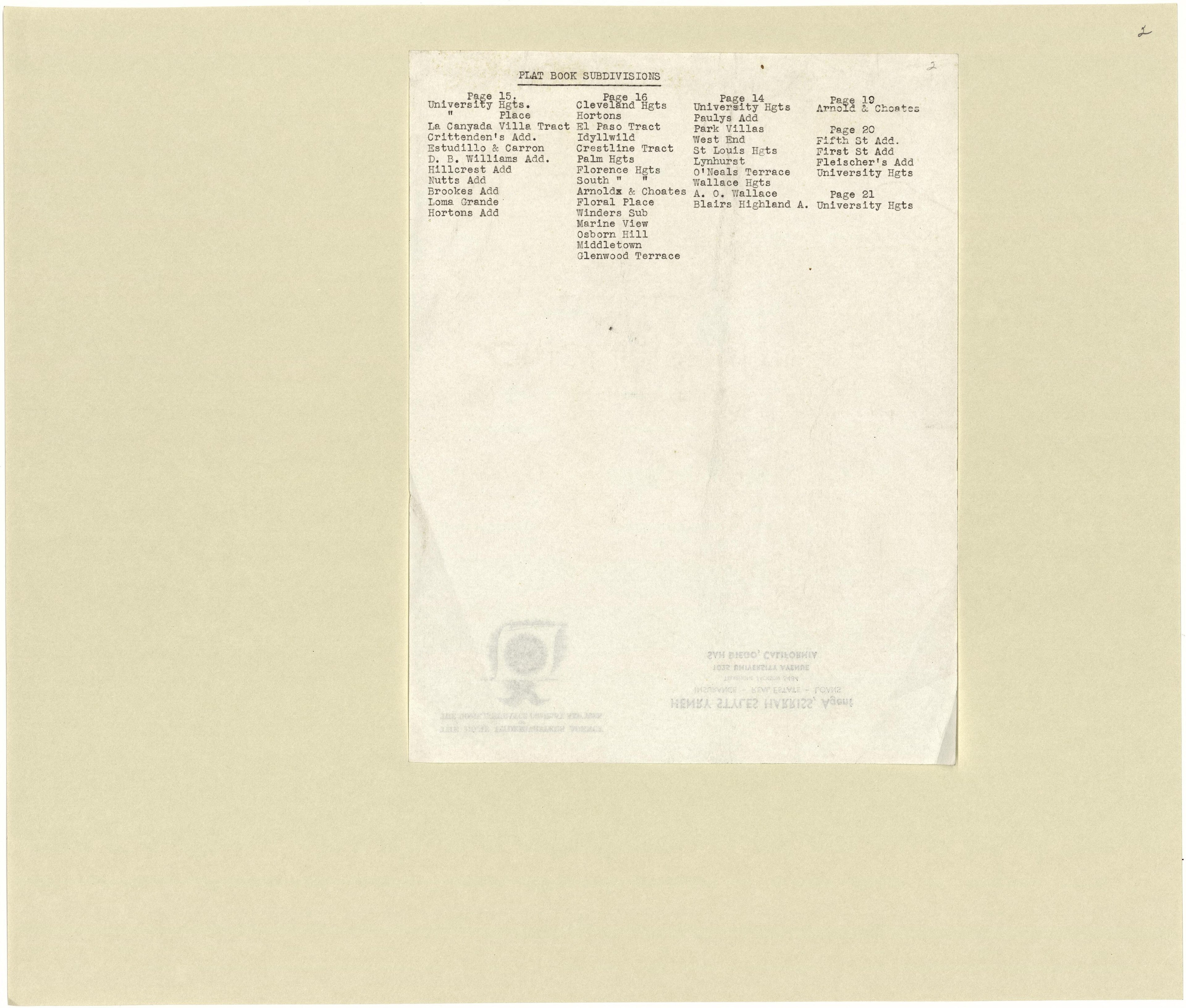 Plat Book Subdivisions from Plat Book of San Diego County, California 1912 by Relic Map Company