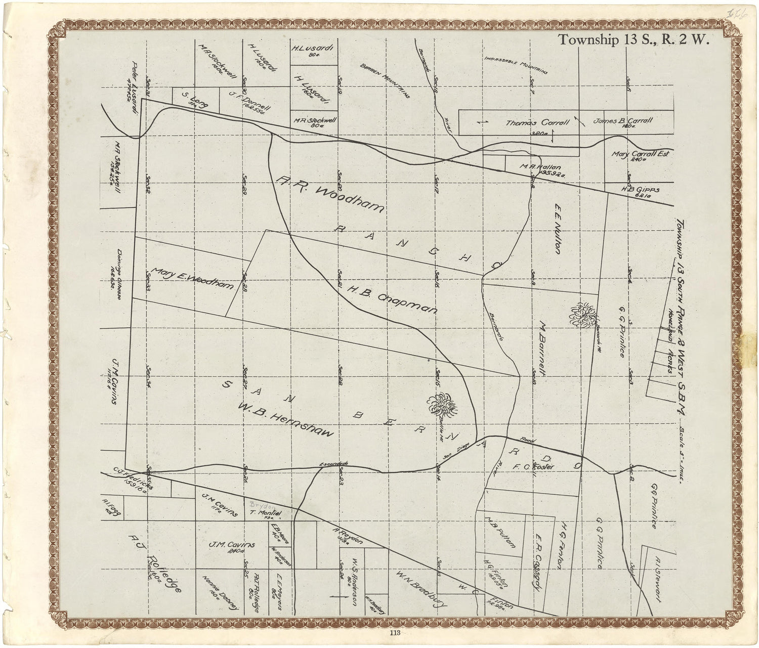 Township 13 S., R. 2 W from Plat Book of San Diego County, California 1912 by Relic Map Company