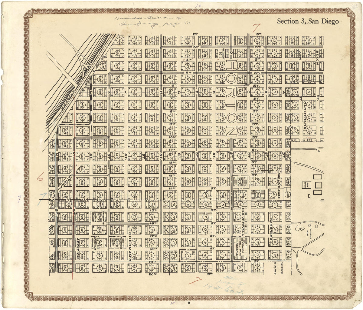 Section 3, San Diego from Plat Book of San Diego County, California 1912 by Relic Map Company
