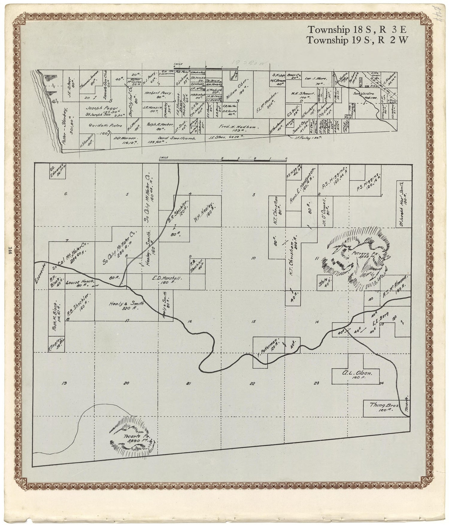 Township 18 S., R. 3 E; Township 19 S., R. 2 W from Plat Book of San Diego County, California 1912 by Relic Map Company