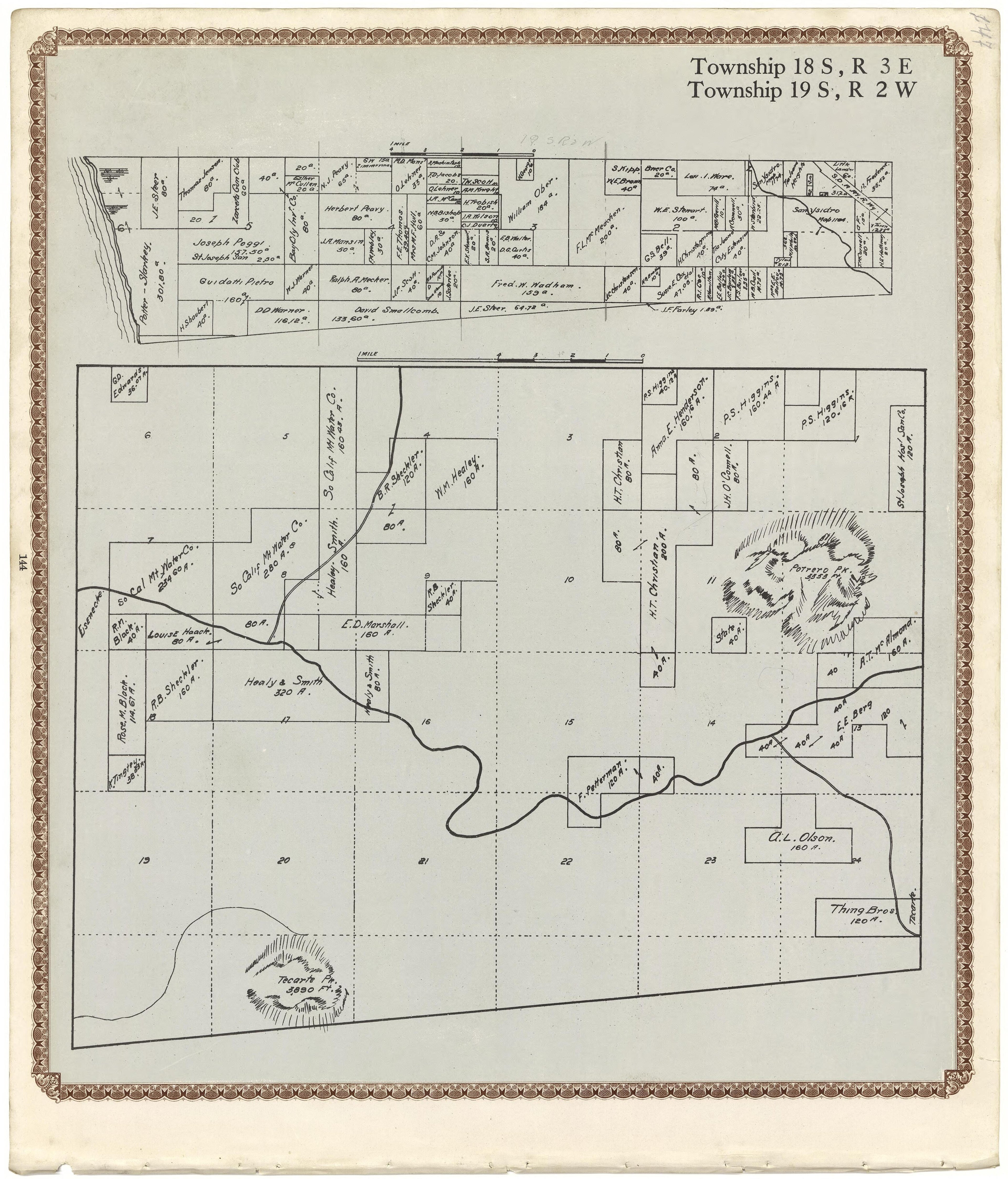 Township 18 S., R. 3 E; Township 19 S., R. 2 W from Plat Book of San Diego County, California 1912 by Relic Map Company