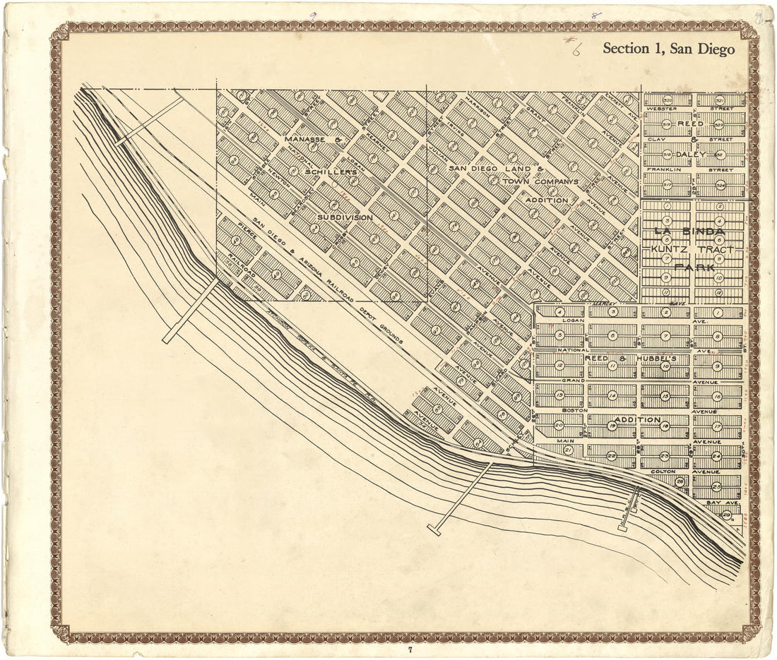 Section 1, San Diego from Plat Book of San Diego County, California 1912 by Relic Map Company