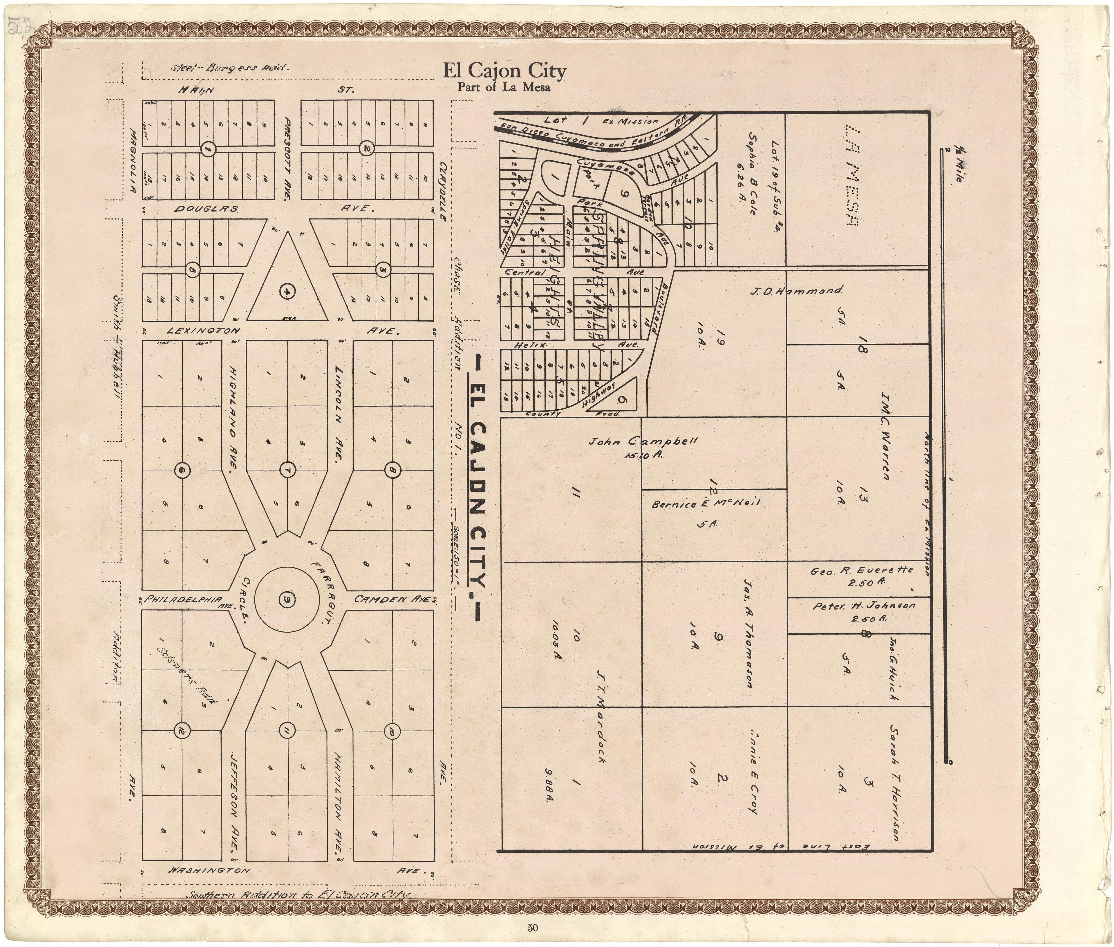 El Cajon City, Part of La Mesa from Plat Book of San Diego County, California 1912 by Relic Map Company