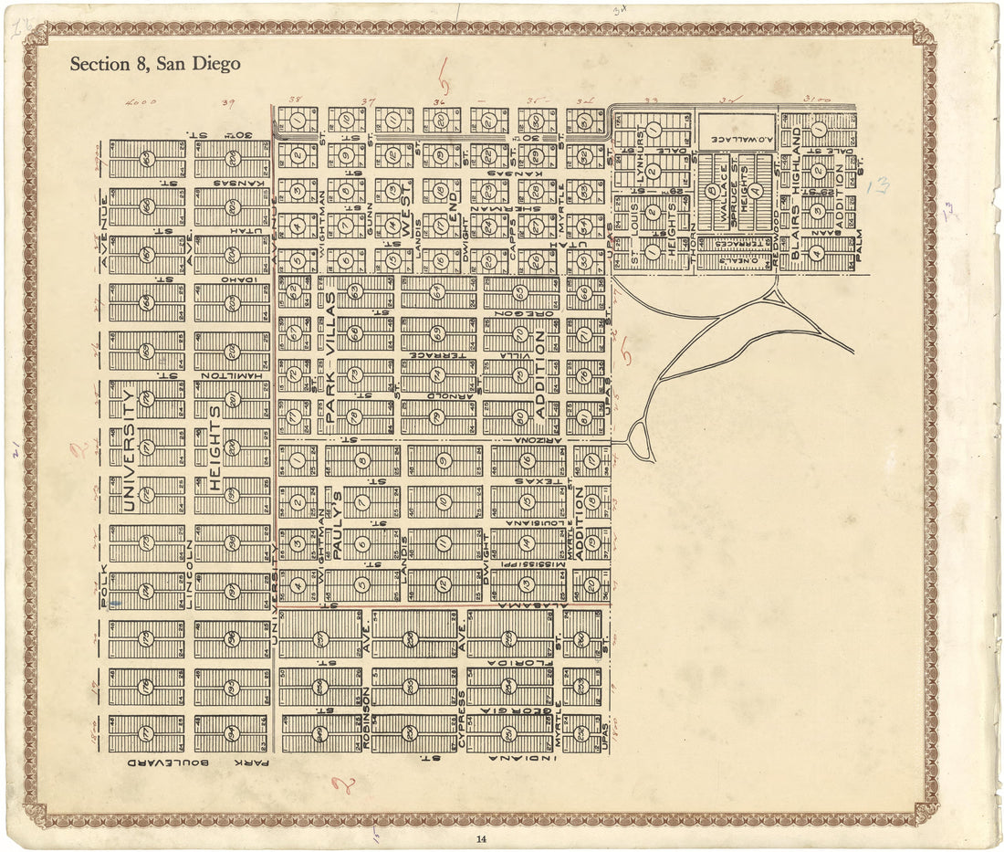 Section 8, San Diego from Plat Book of San Diego County, California 1912 by Relic Map Company