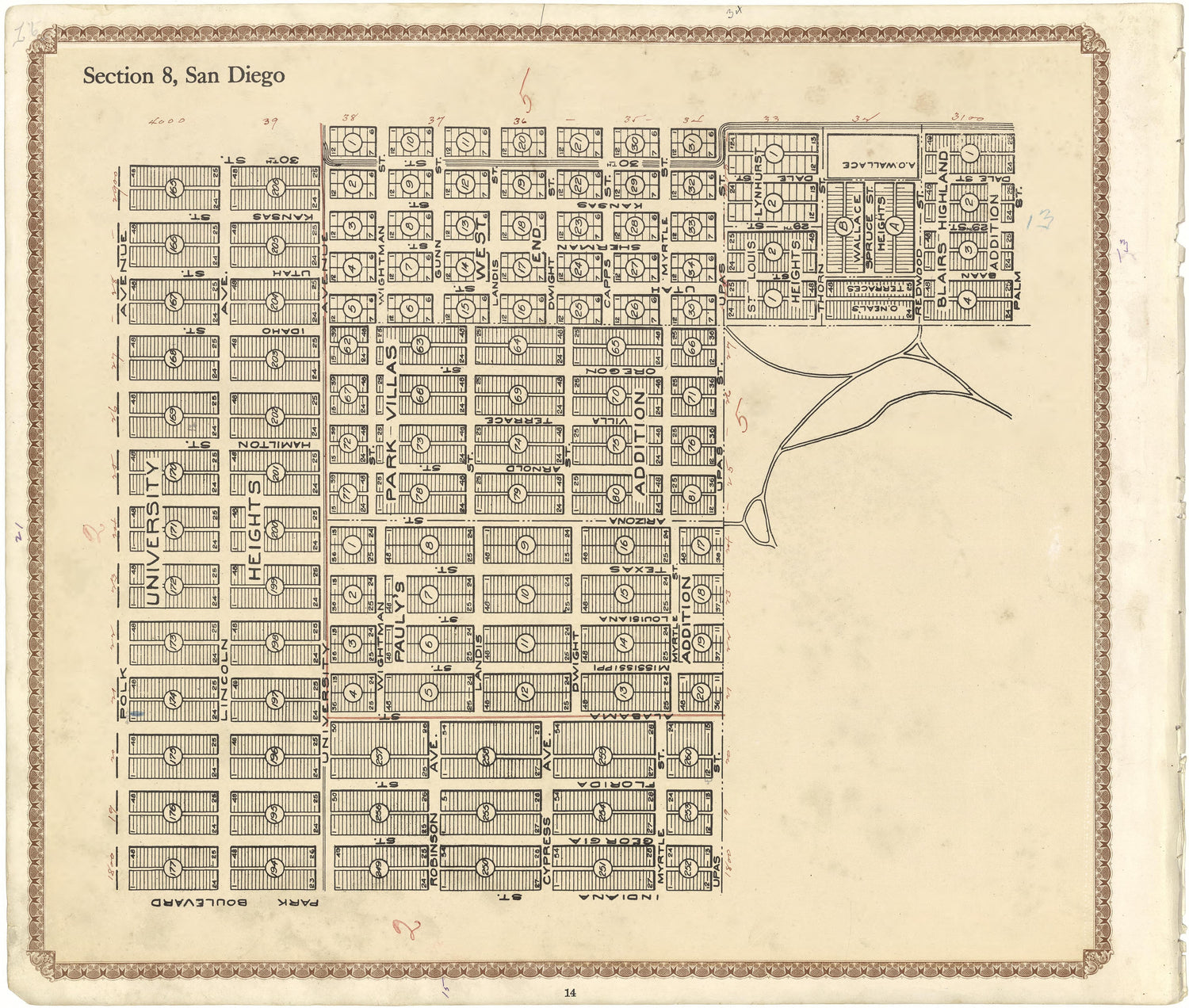 Section 8, San Diego from Plat Book of San Diego County, California 1912 by Relic Map Company