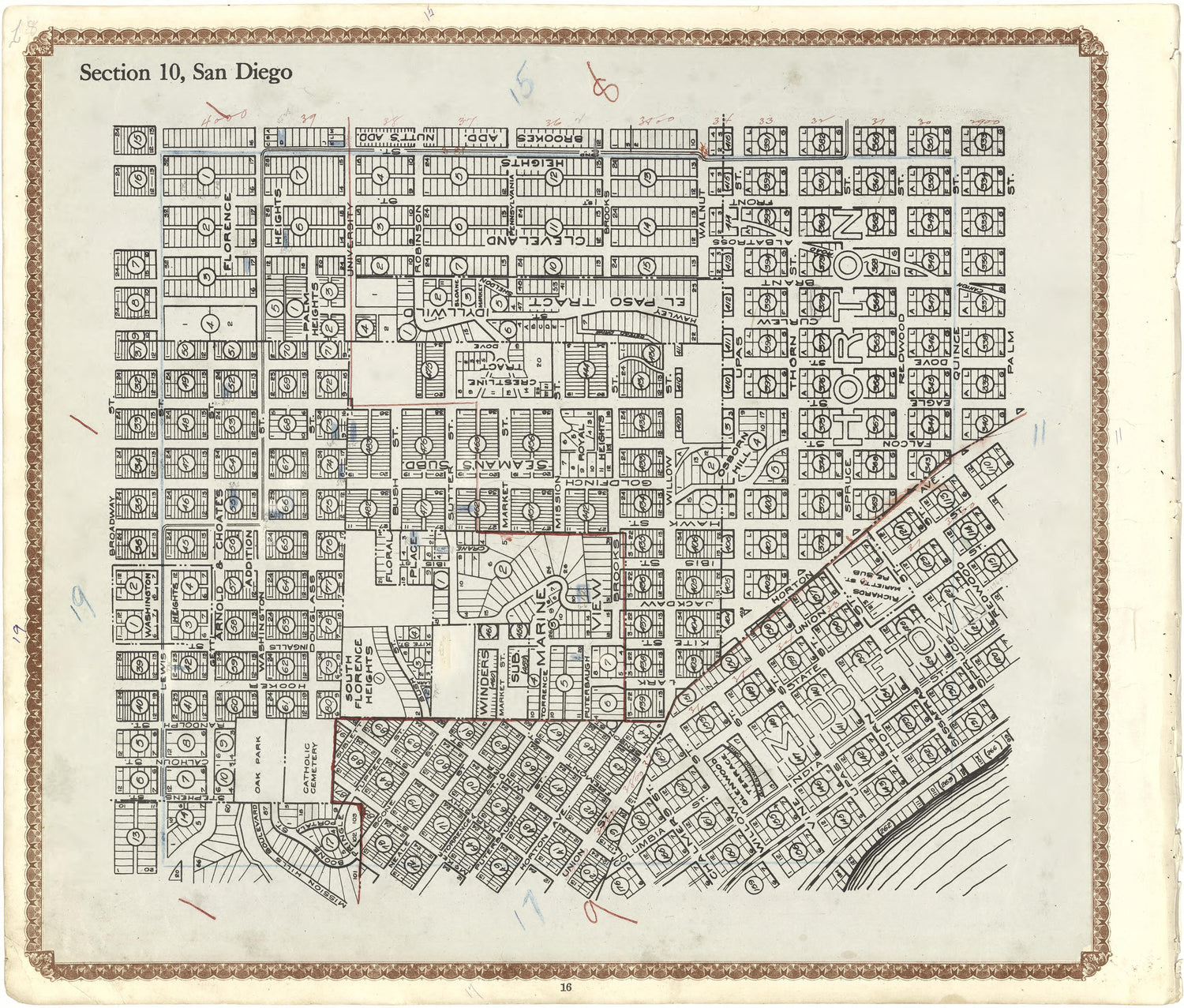 Section 10, San Diego from Plat Book of San Diego County, California 1912 by Relic Map Company