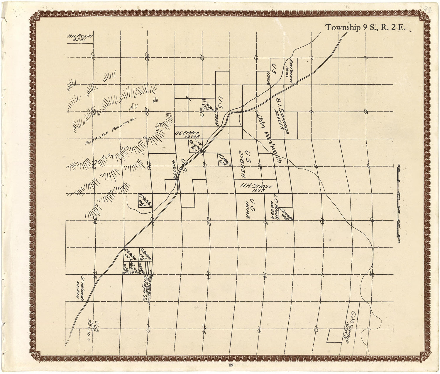 Township 9 S., R. 2 E from Plat Book of San Diego County, California 1912 by Relic Map Company