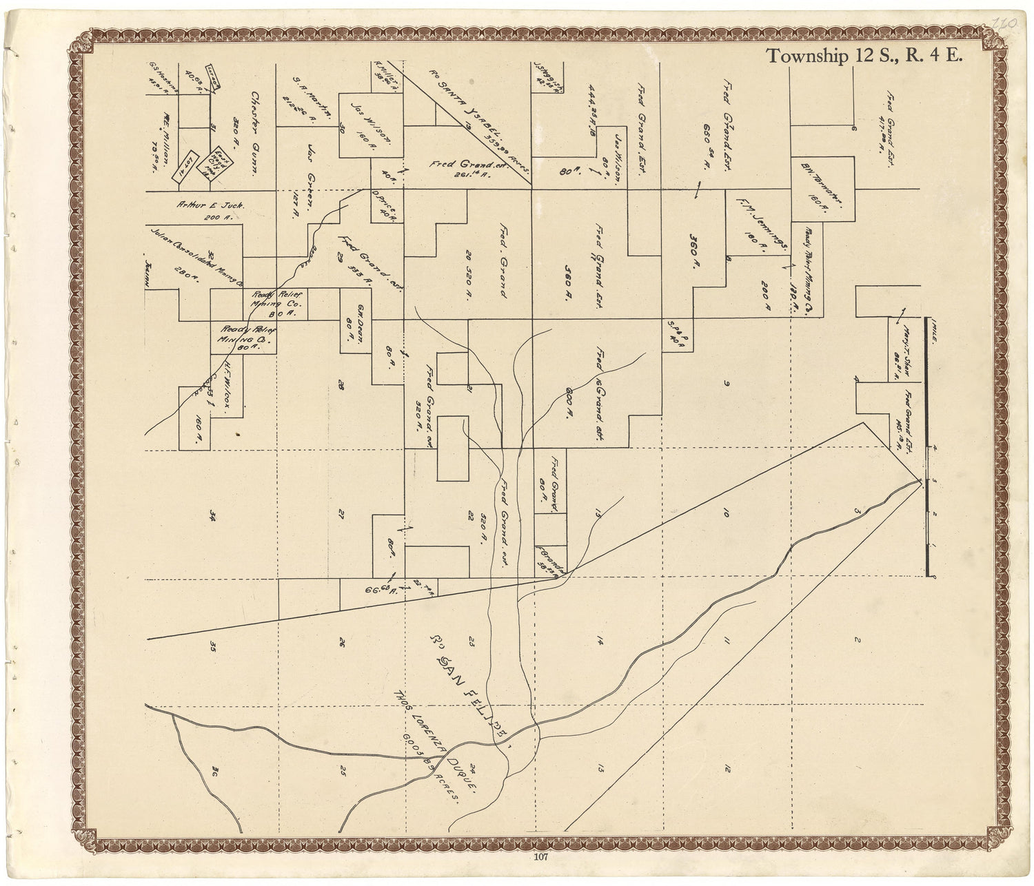 Township 12 S., R. 4 E from Plat Book of San Diego County, California 1912 by Relic Map Company