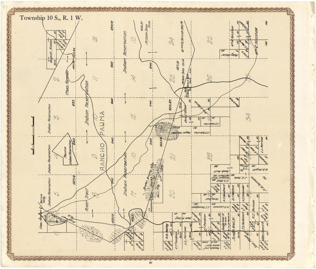 Township 10 S., R. 1 W from Plat Book of San Diego County, California 1912 by Relic Map Company